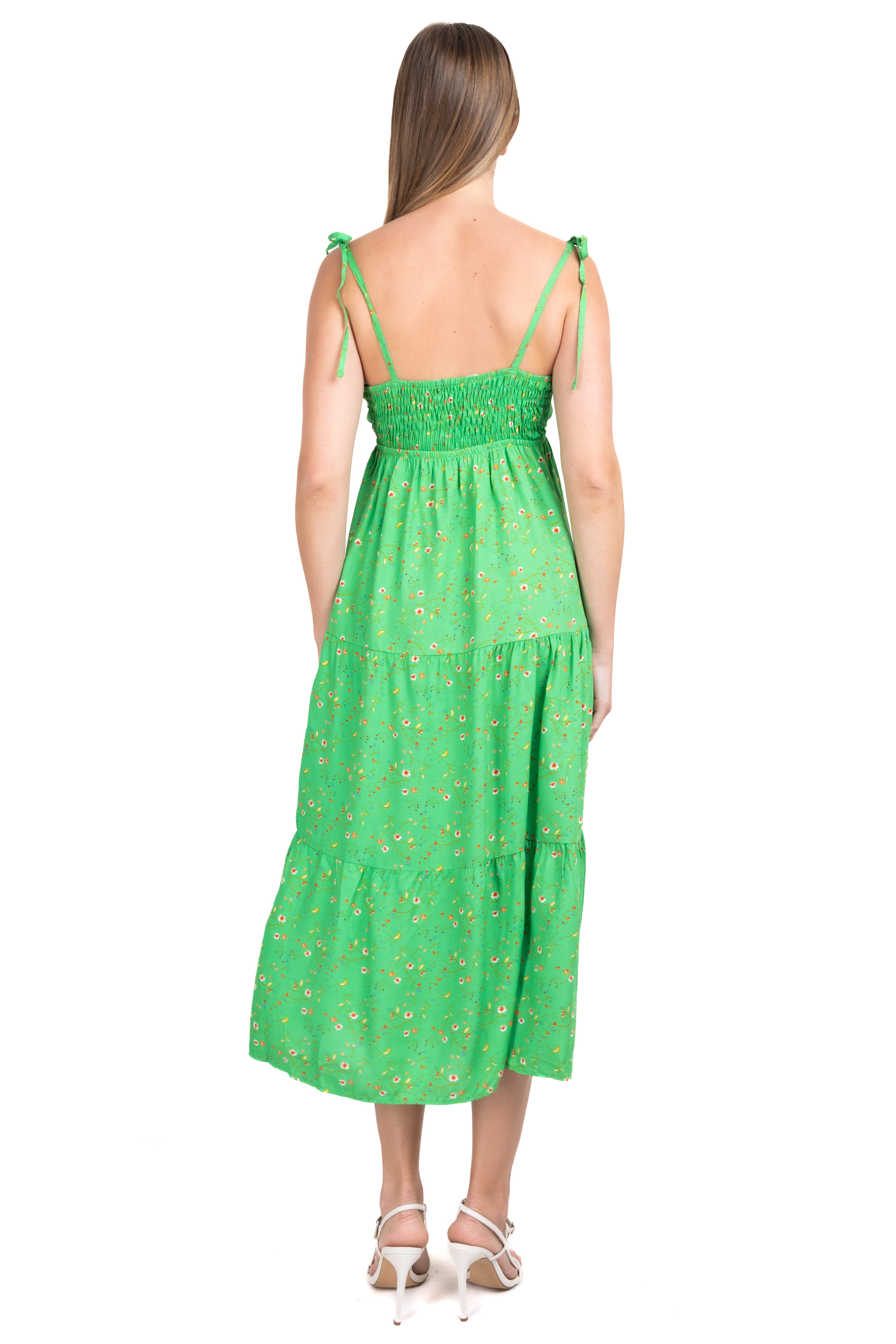 Vestido midi flores moño VERDE COMBO