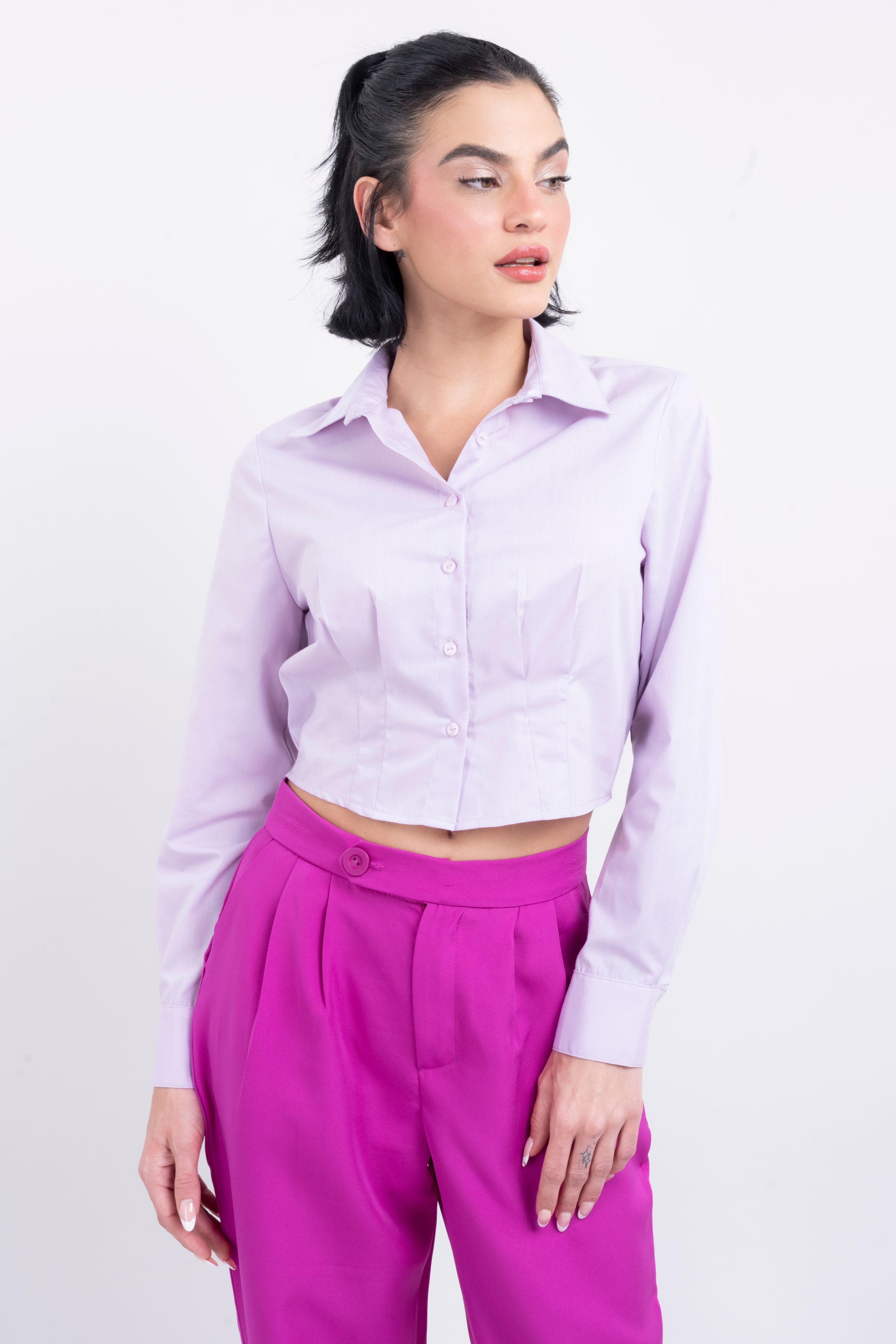 Camisa crop pinzas LAVANDA