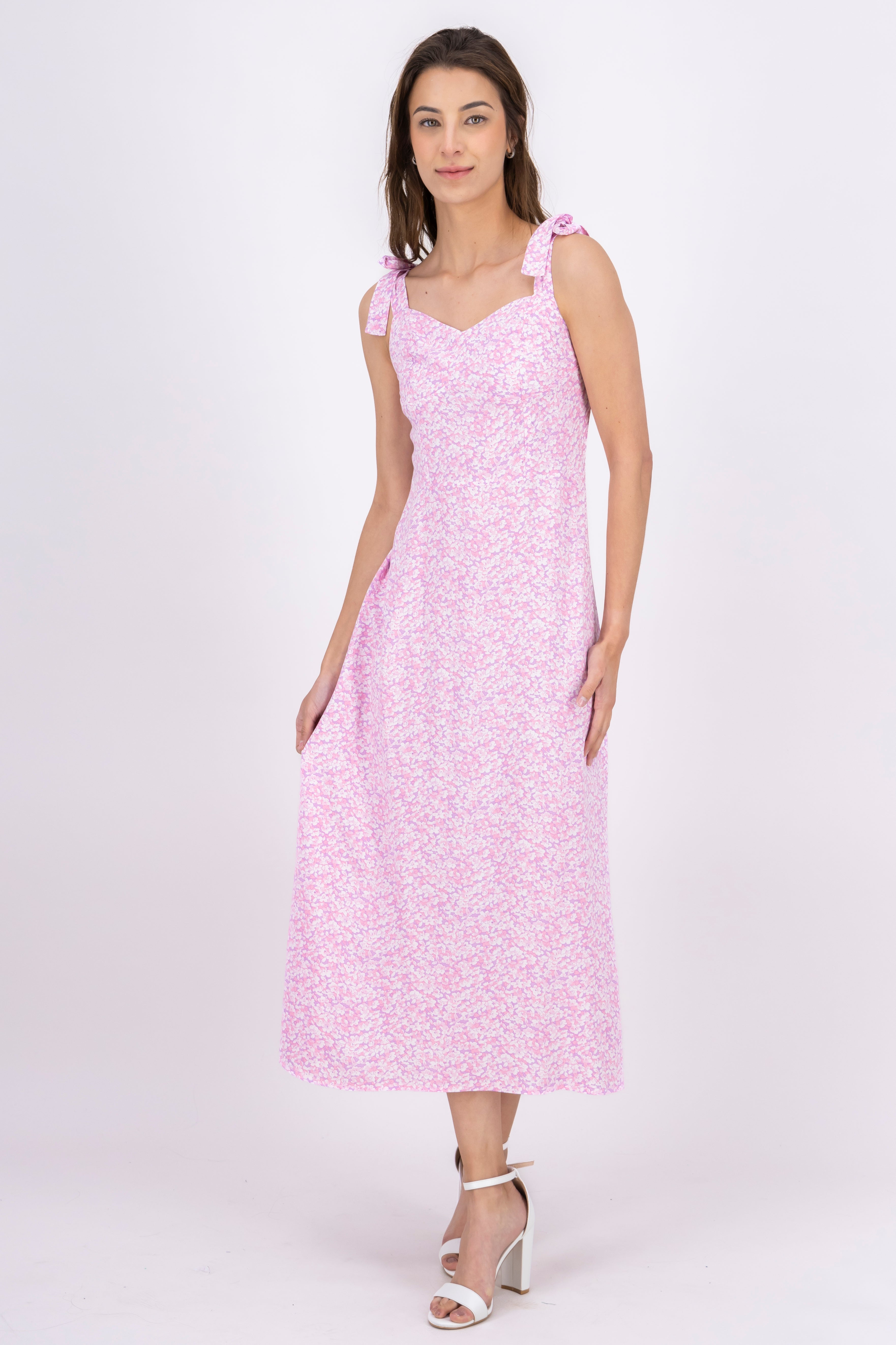 Vestido midi tirantes moño PALO DE ROSA