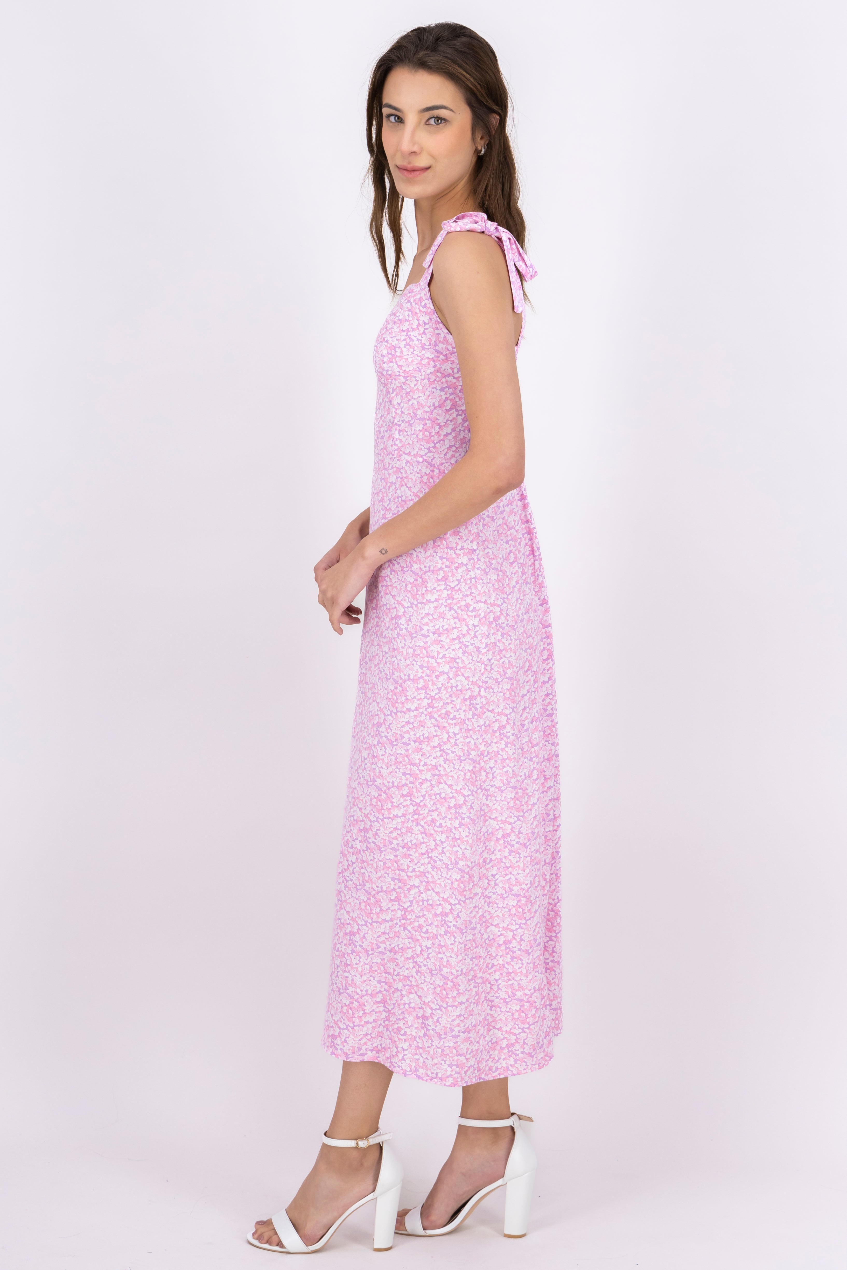 Vestido midi tirantes moño PALO DE ROSA