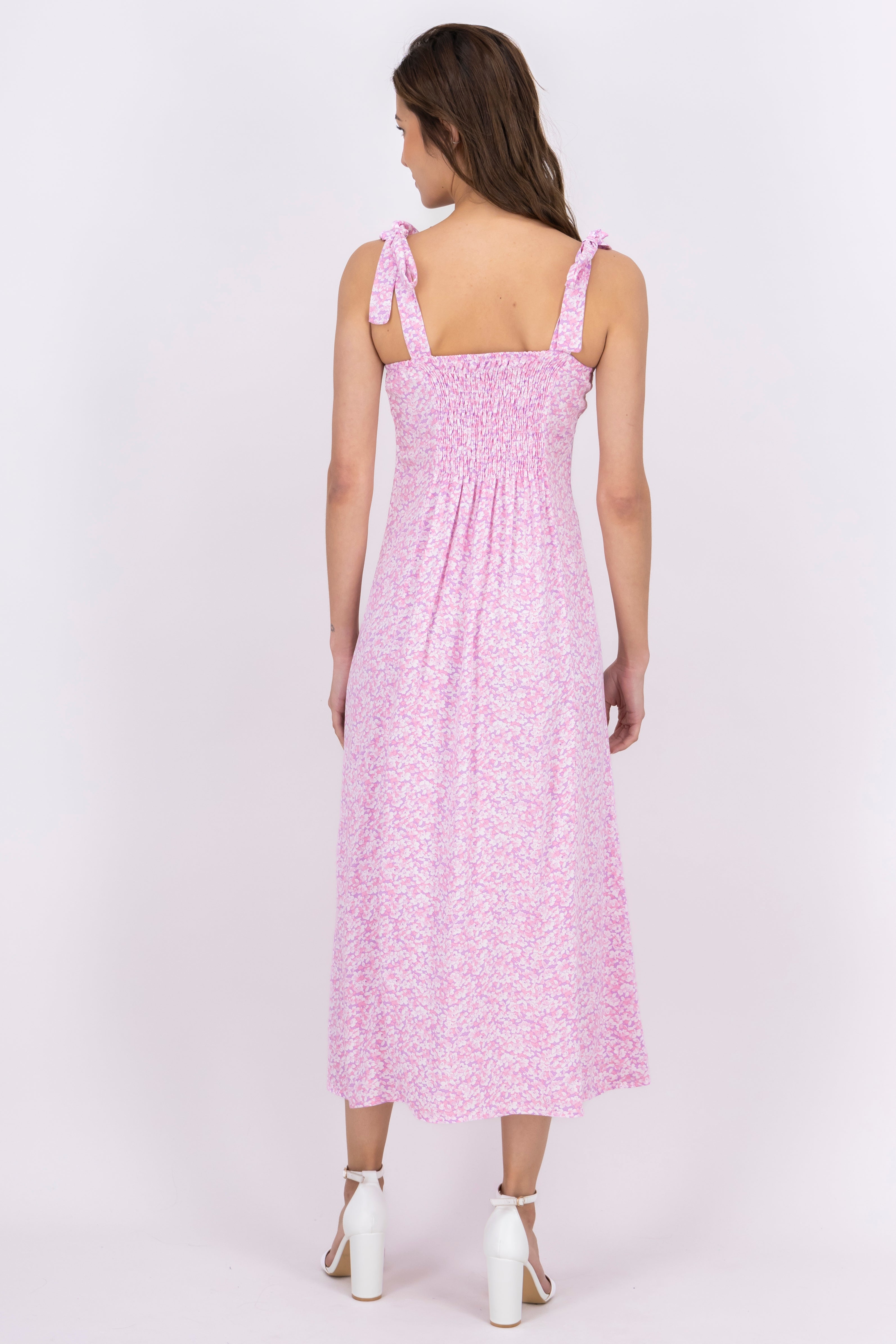 Vestido midi tirantes moño PALO DE ROSA