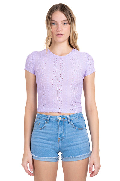 Top tejido eyelet manga corta LILA
