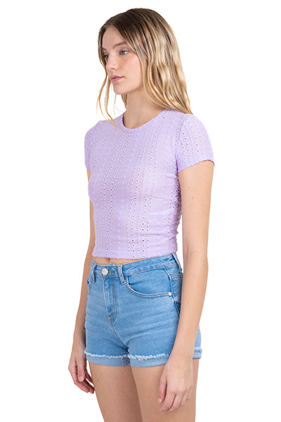 Top tejido eyelet manga corta LILA