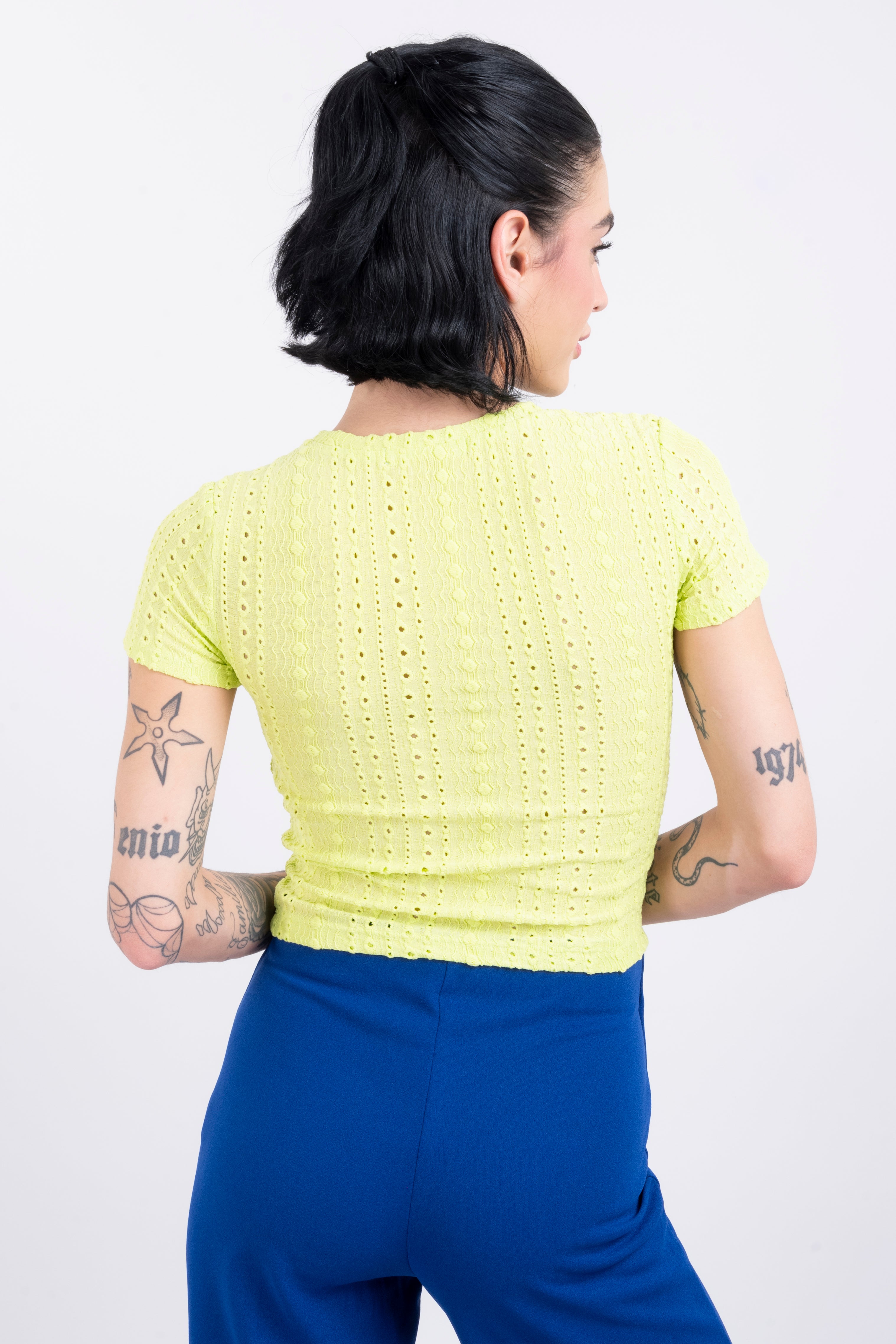 Top tejido eyelet manga corta VERDE MANZANA