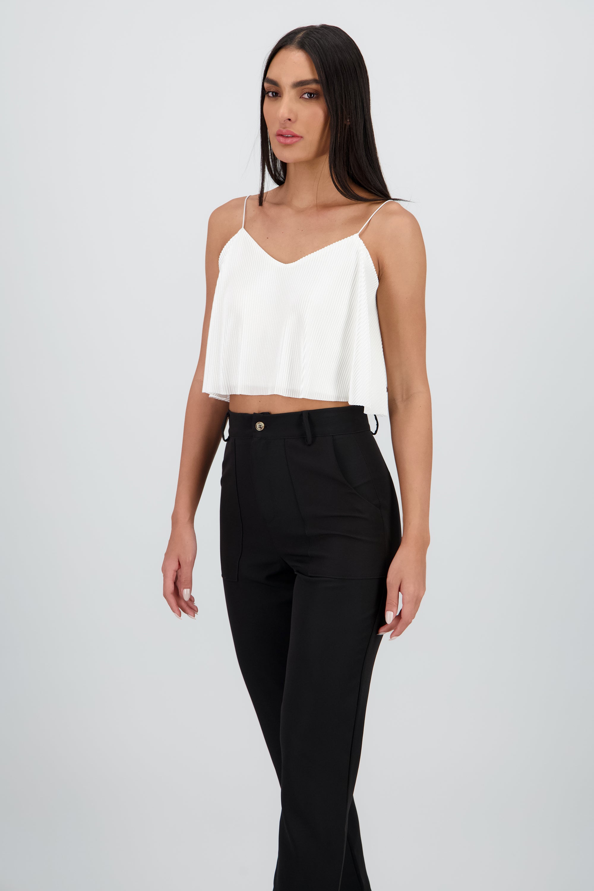 Top Crop Tejido Plisado Tirantes