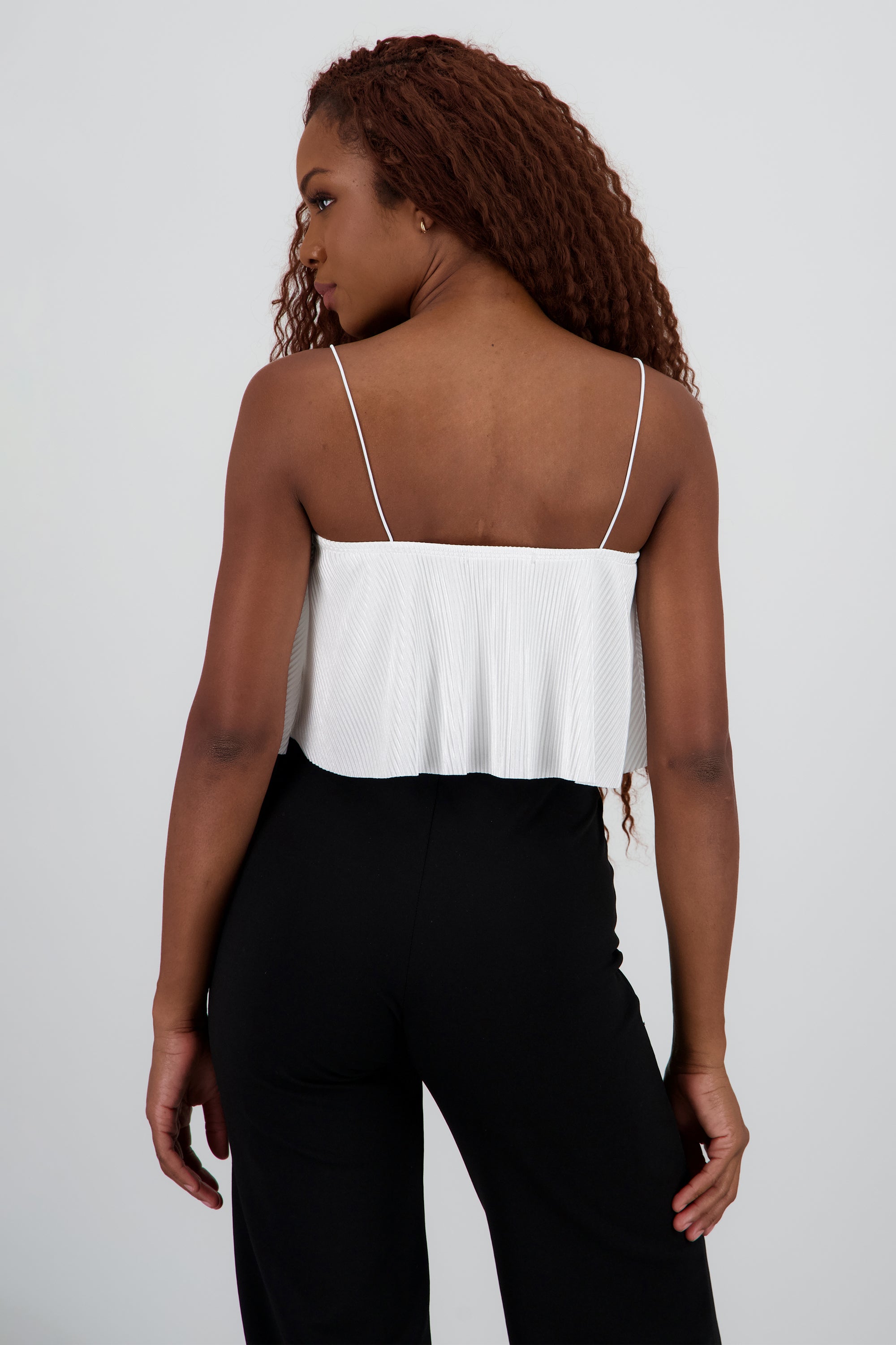 Top Crop Tejido Plisado Tirantes BLANCO