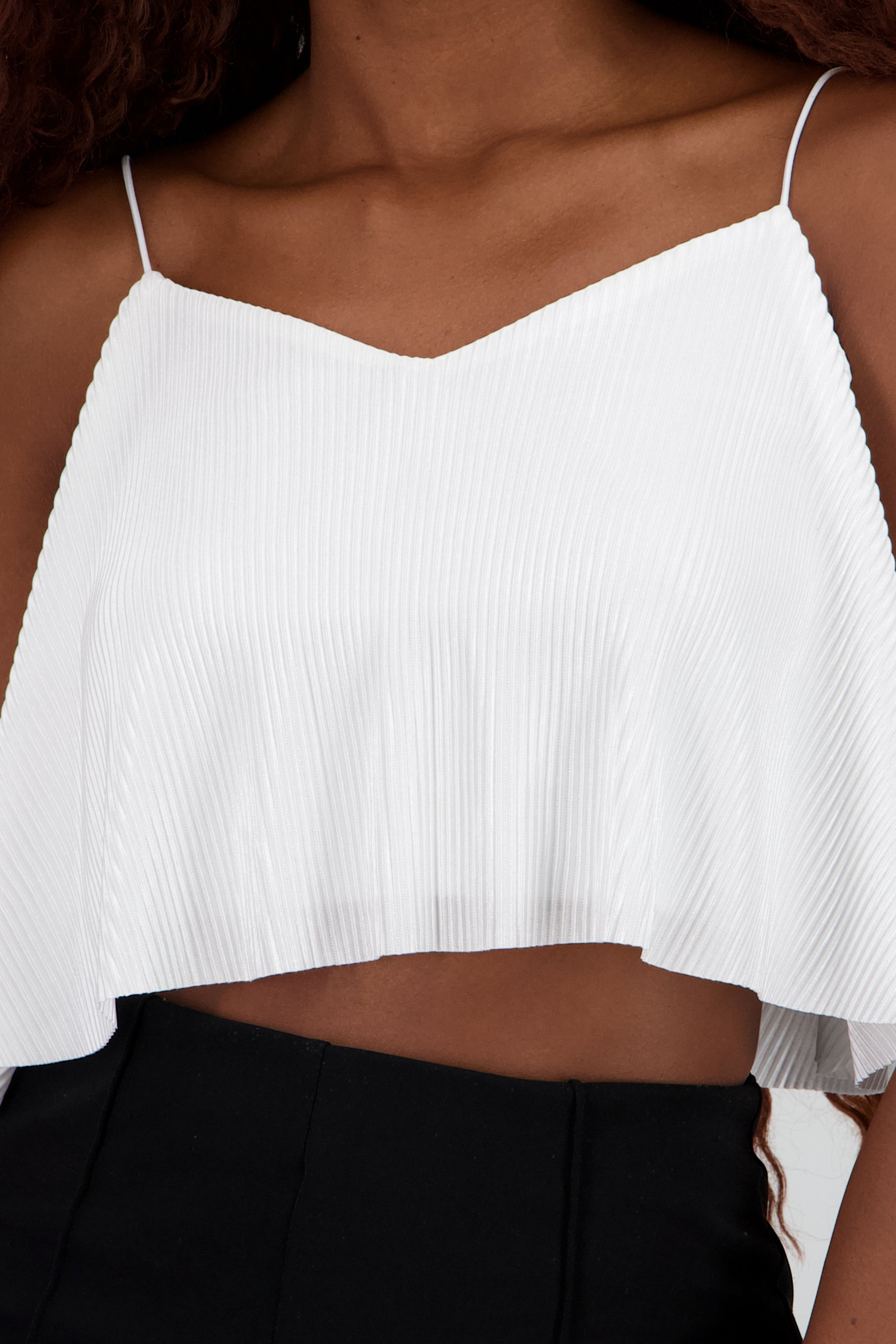 Top Crop Tejido Plisado Tirantes BLANCO