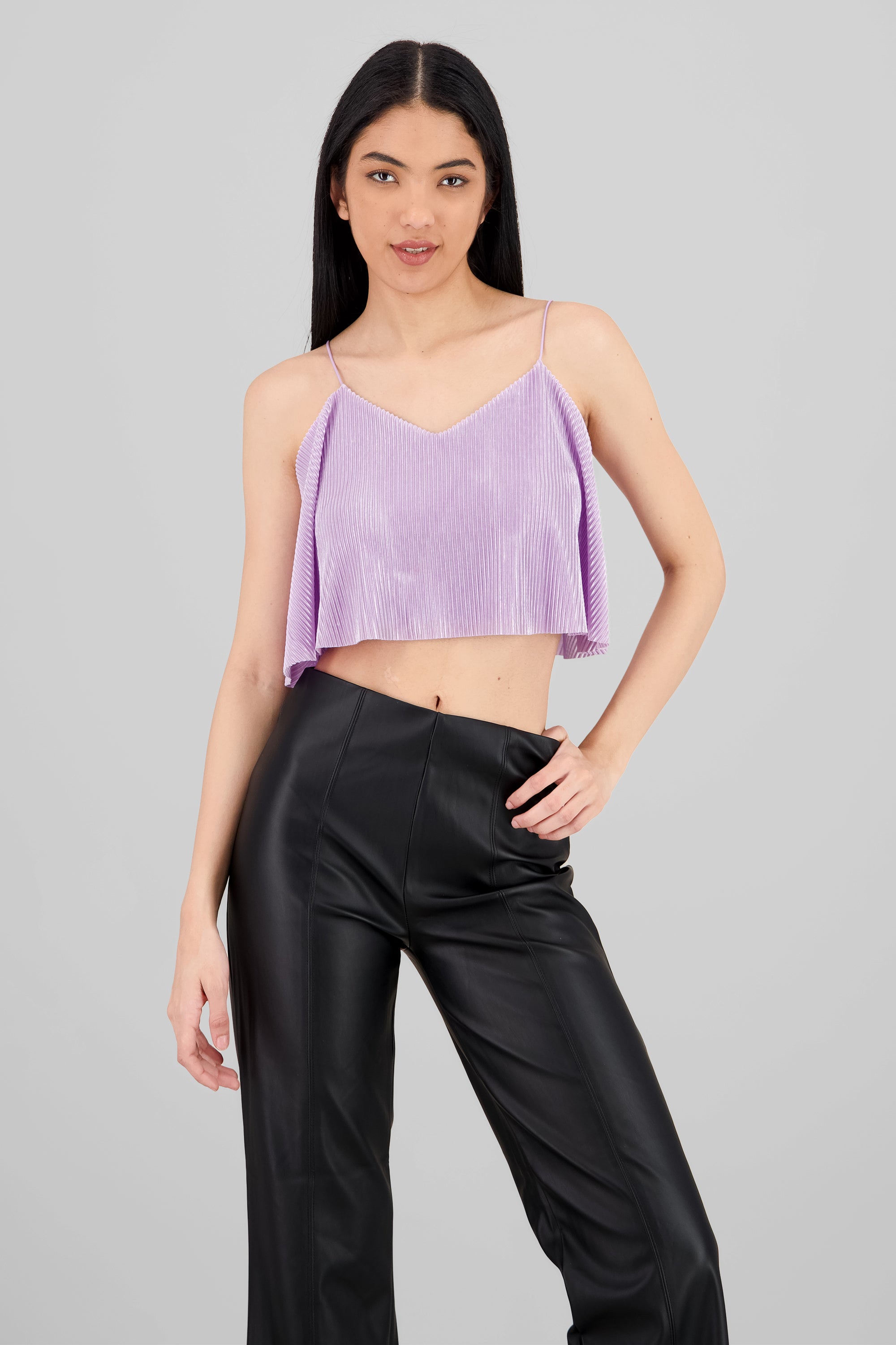 Top Crop Tejido Plisado Tirantes