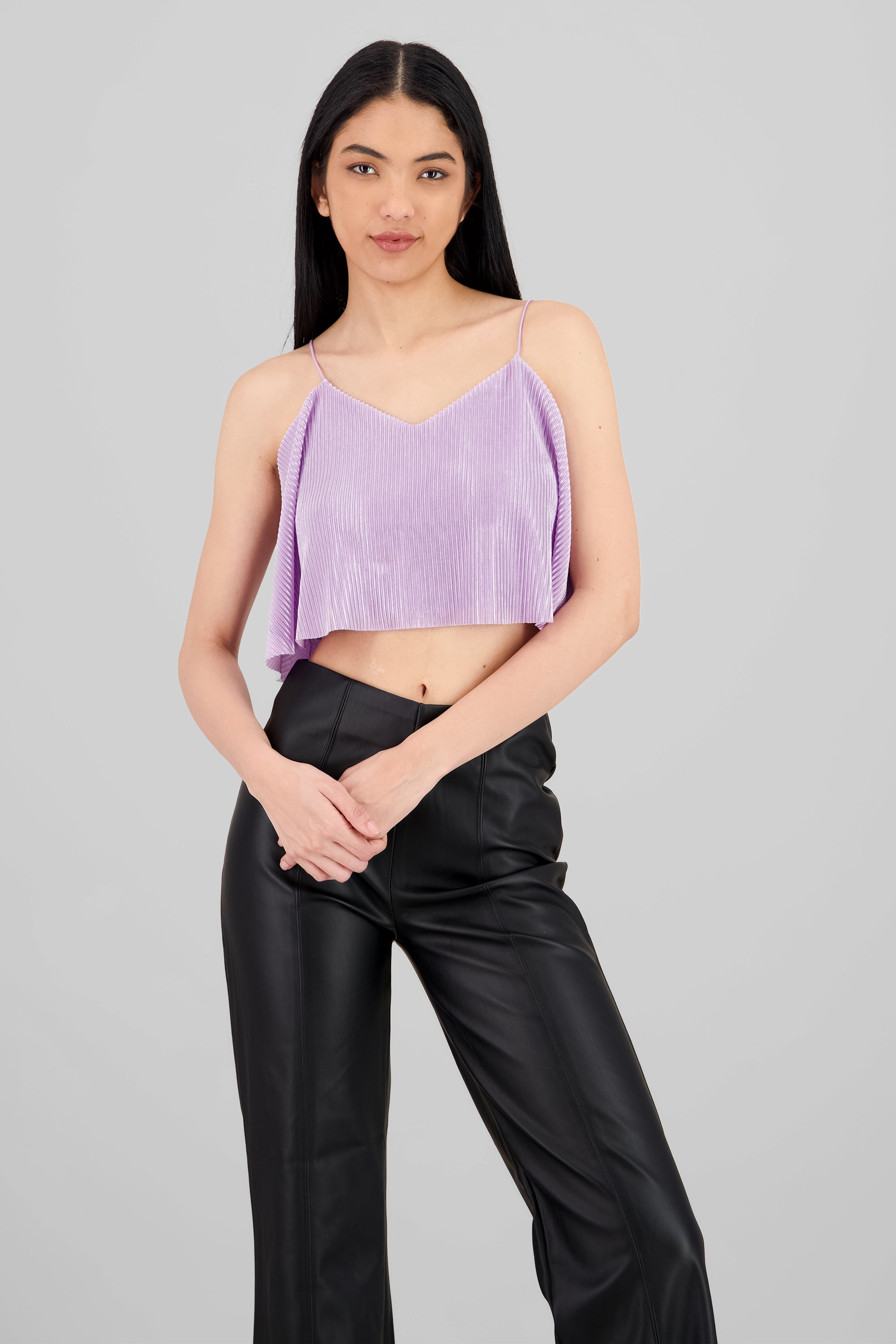 Top Crop Tejido Plisado Tirantes