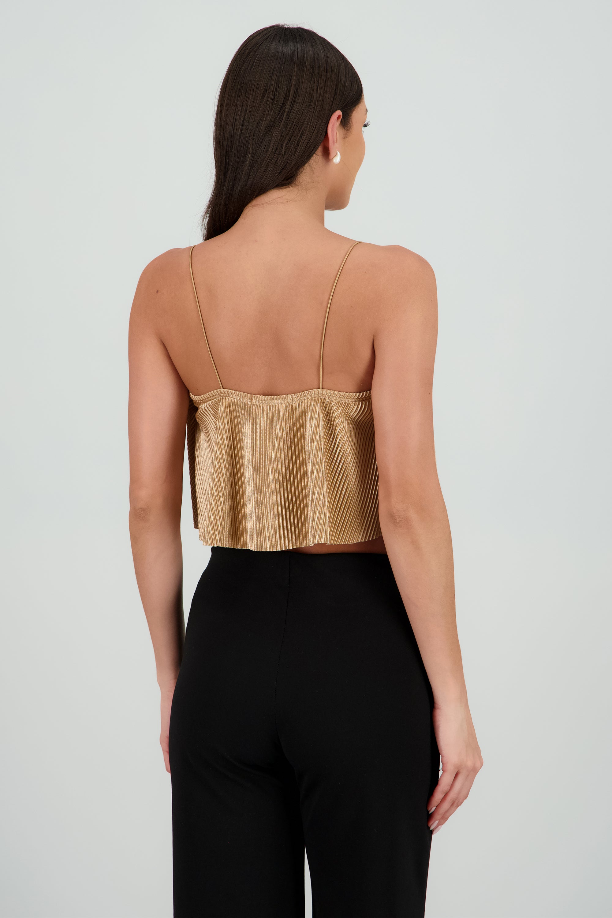Top Crop Tejido Plisado Tirantes CAMELLO