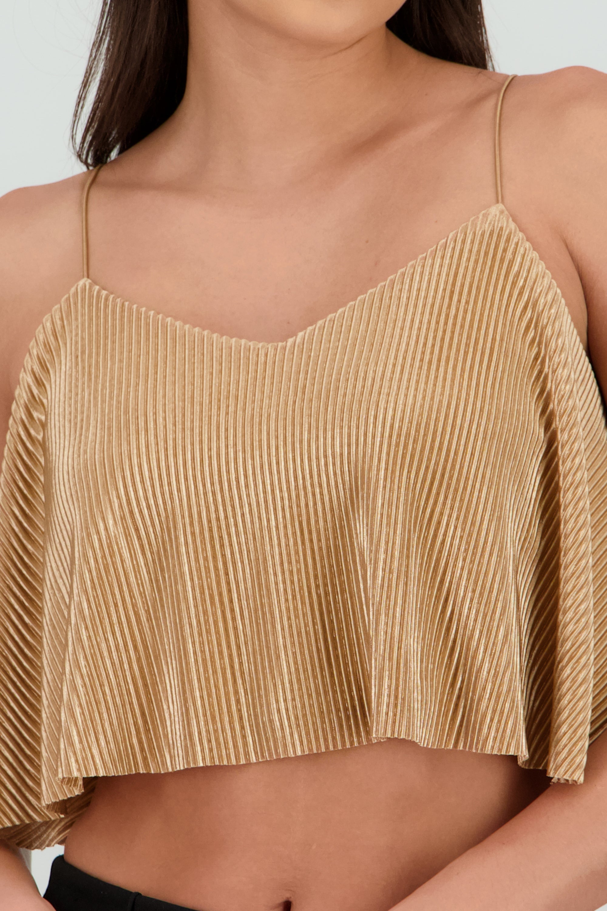 Top Crop Tejido Plisado Tirantes CAMELLO