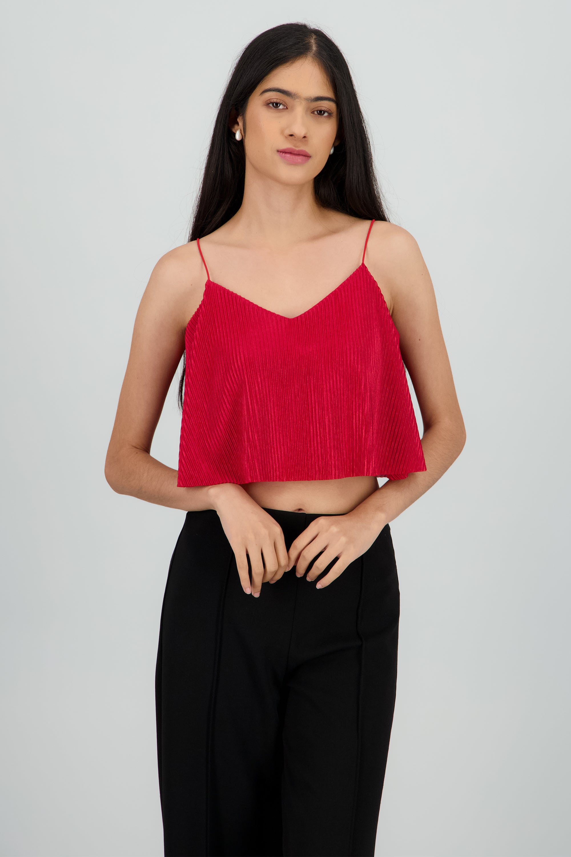 Top Crop Tejido Plisado Tirantes ROJO