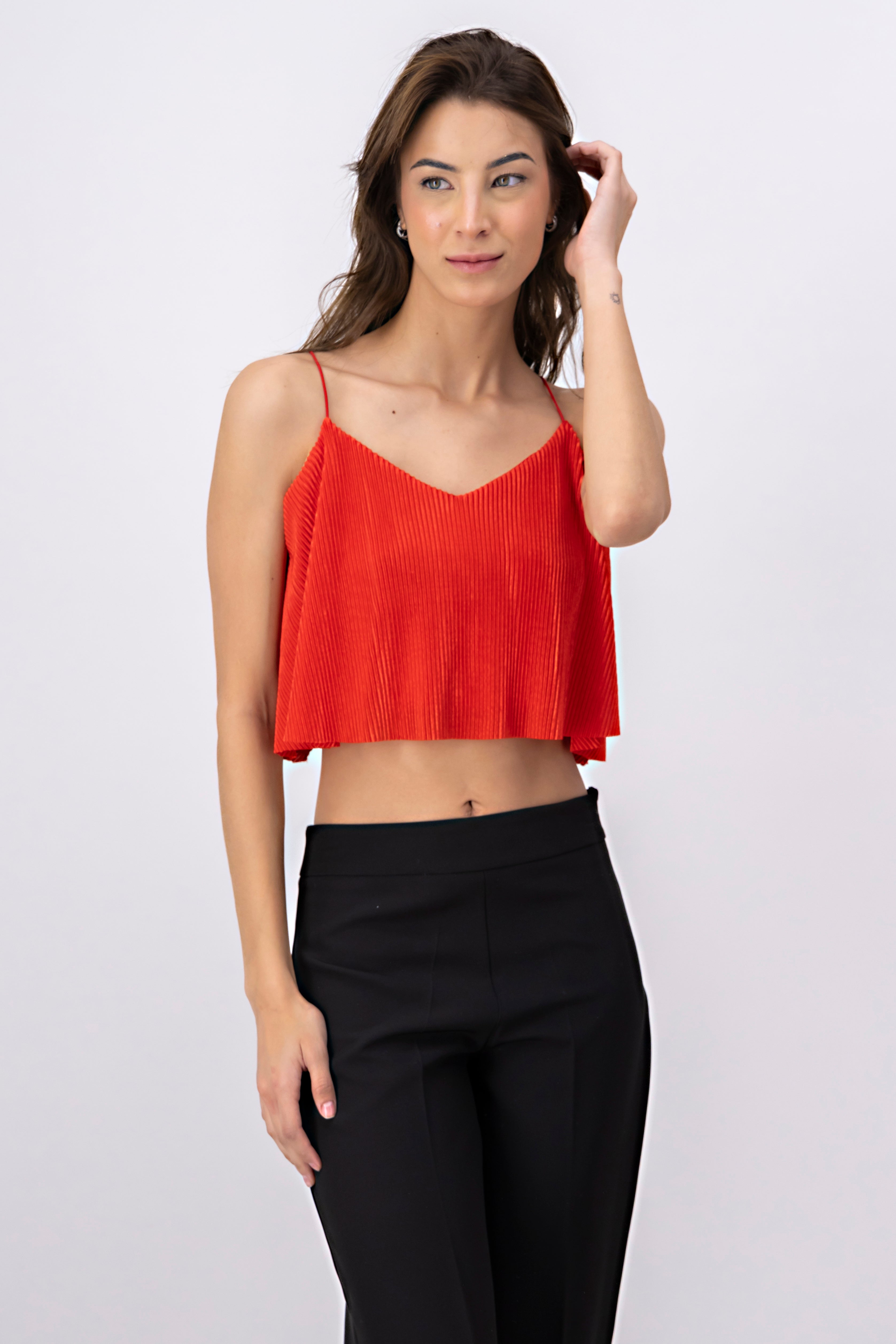 Top Crop Tejido Plisado Tirantes