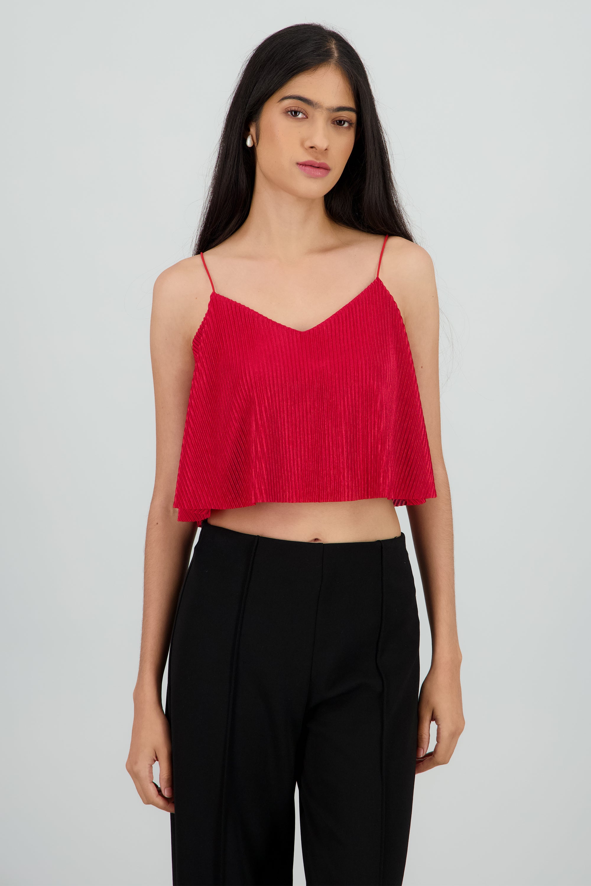Top Crop Tejido Plisado Tirantes ROJO
