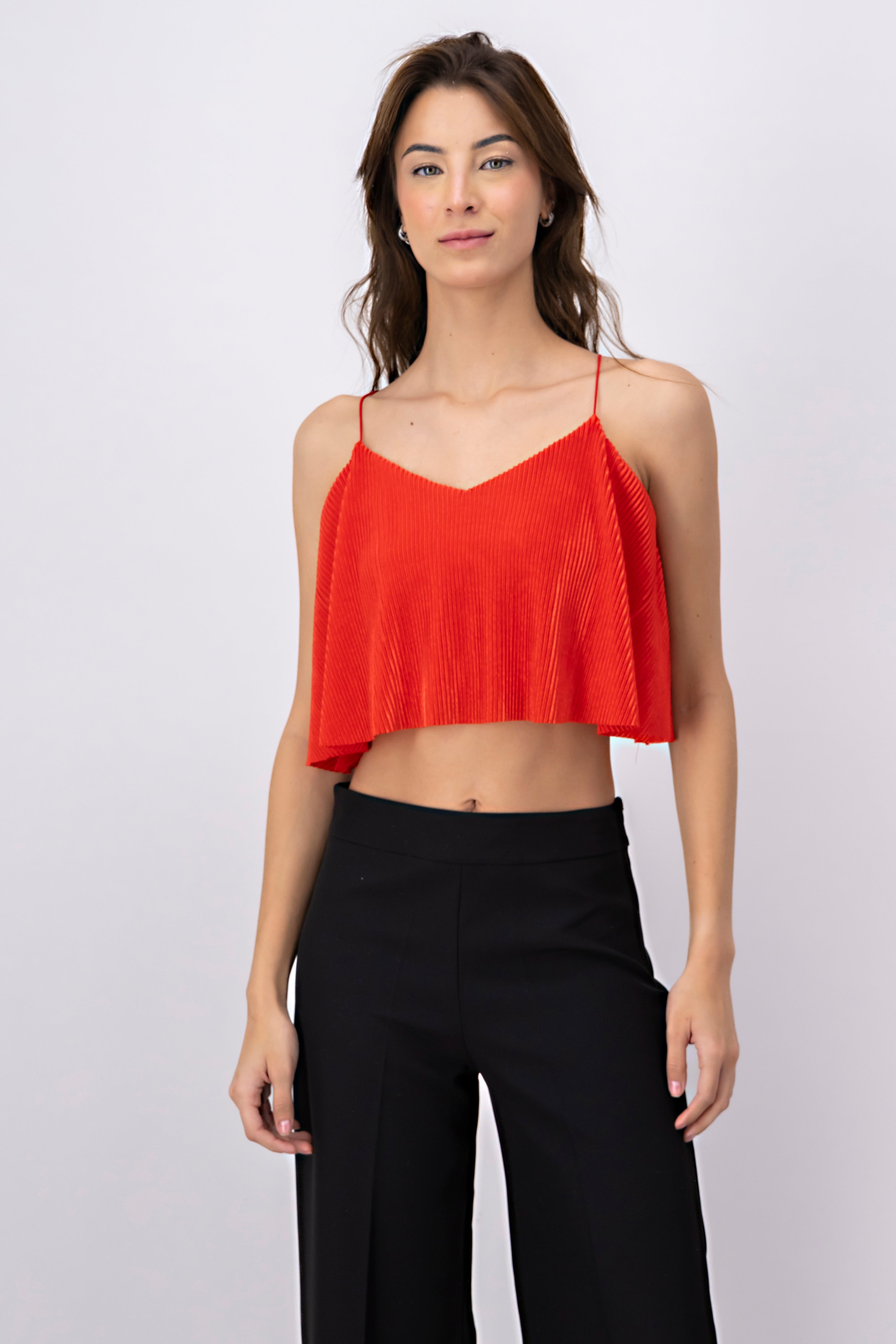 Top Crop Tejido Plisado Tirantes