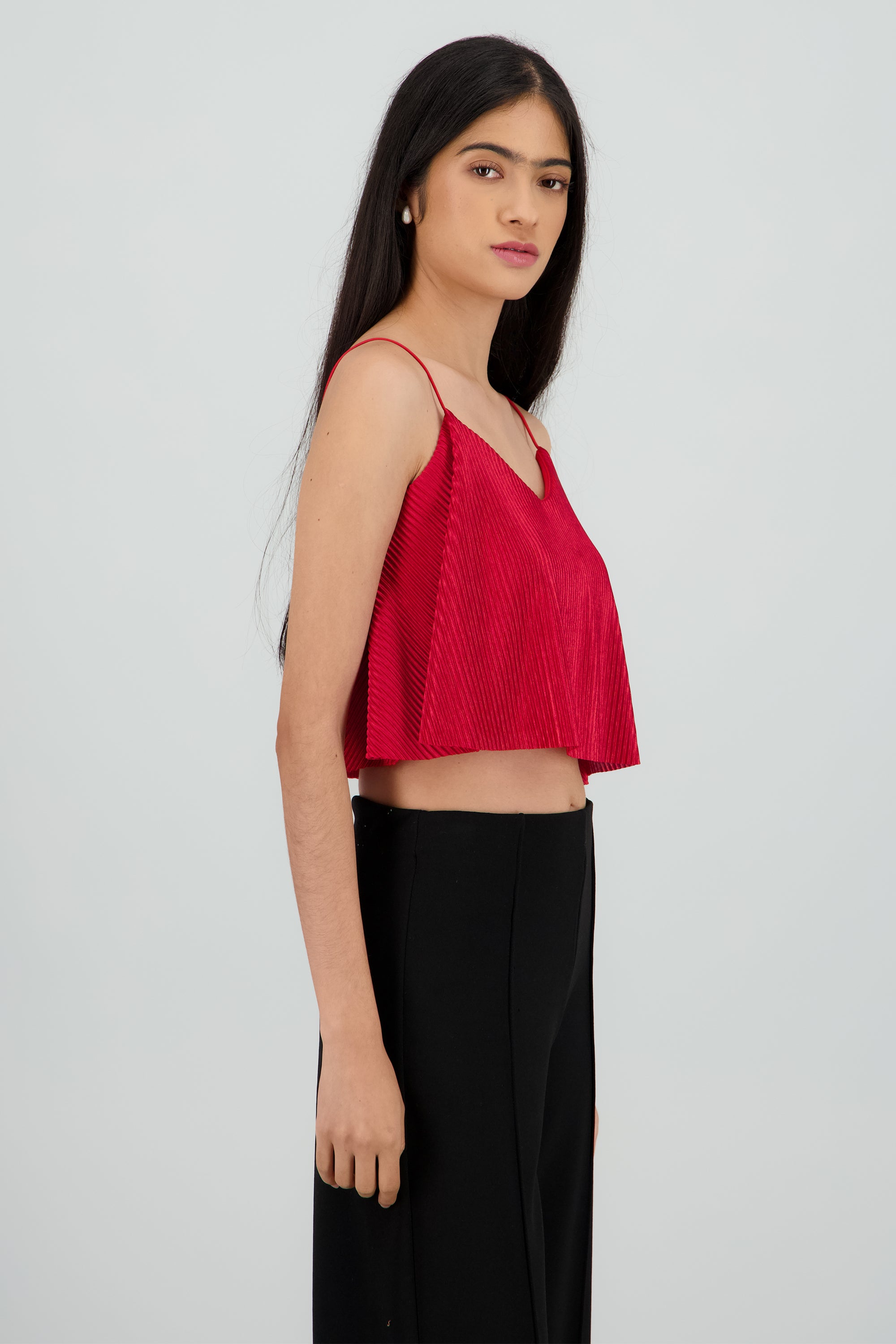Top Crop Tejido Plisado Tirantes ROJO