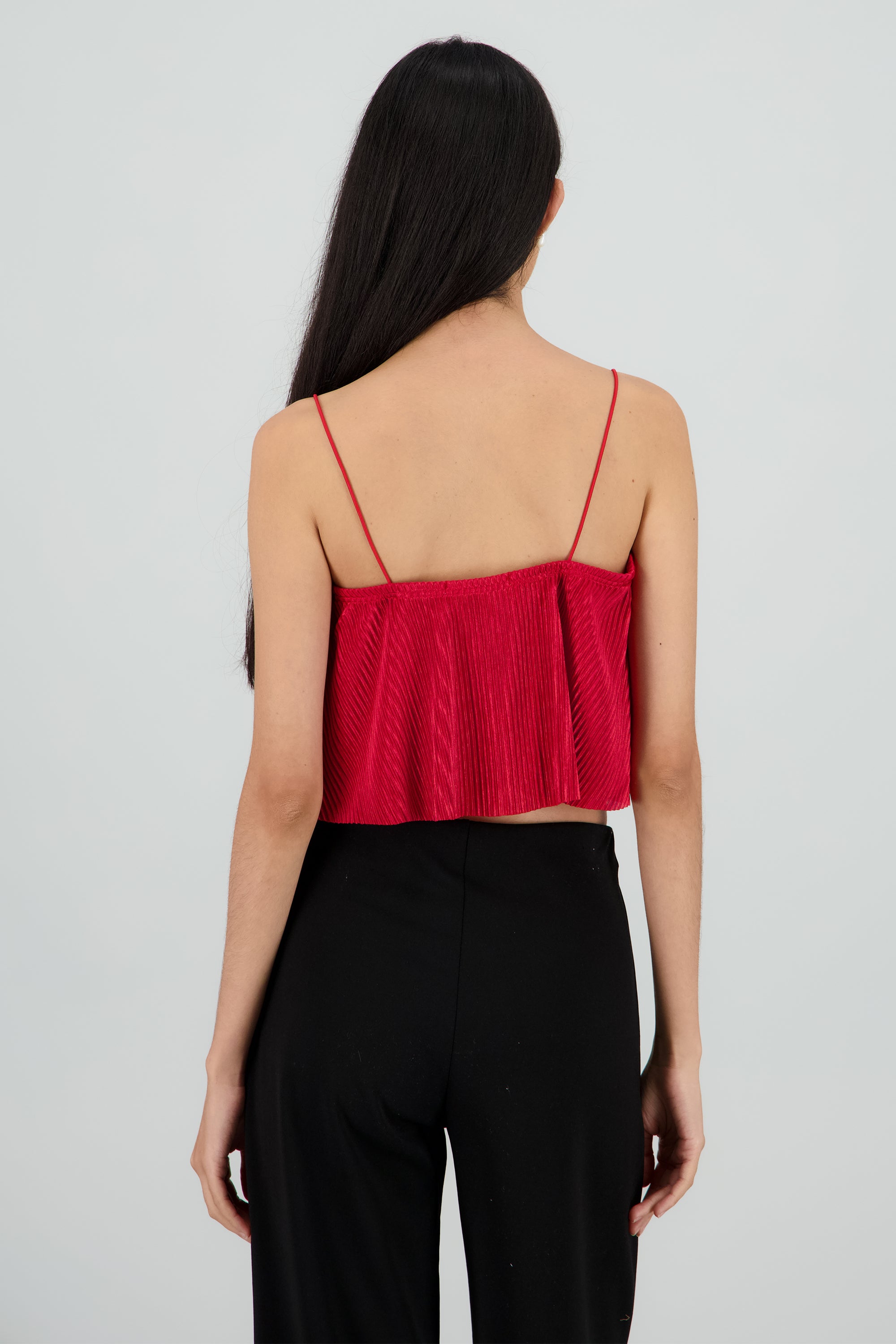Top Crop Tejido Plisado Tirantes ROJO