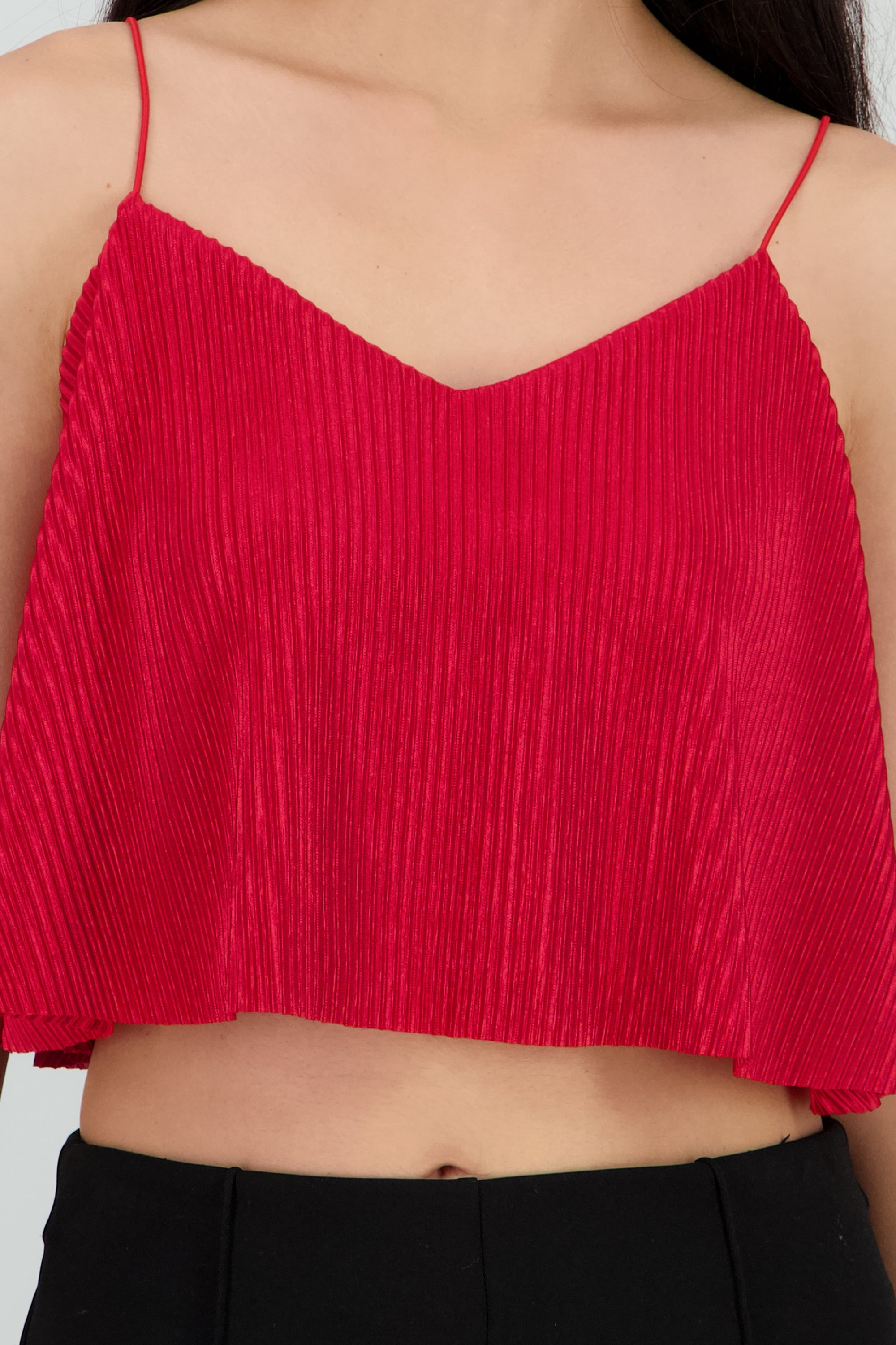 Top Crop Tejido Plisado Tirantes ROJO