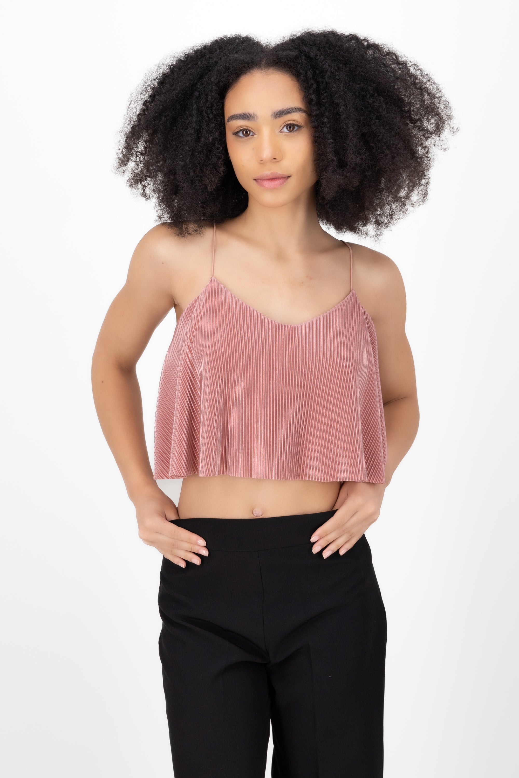 Top Crop Tejido Plisado Tirantes MALVA