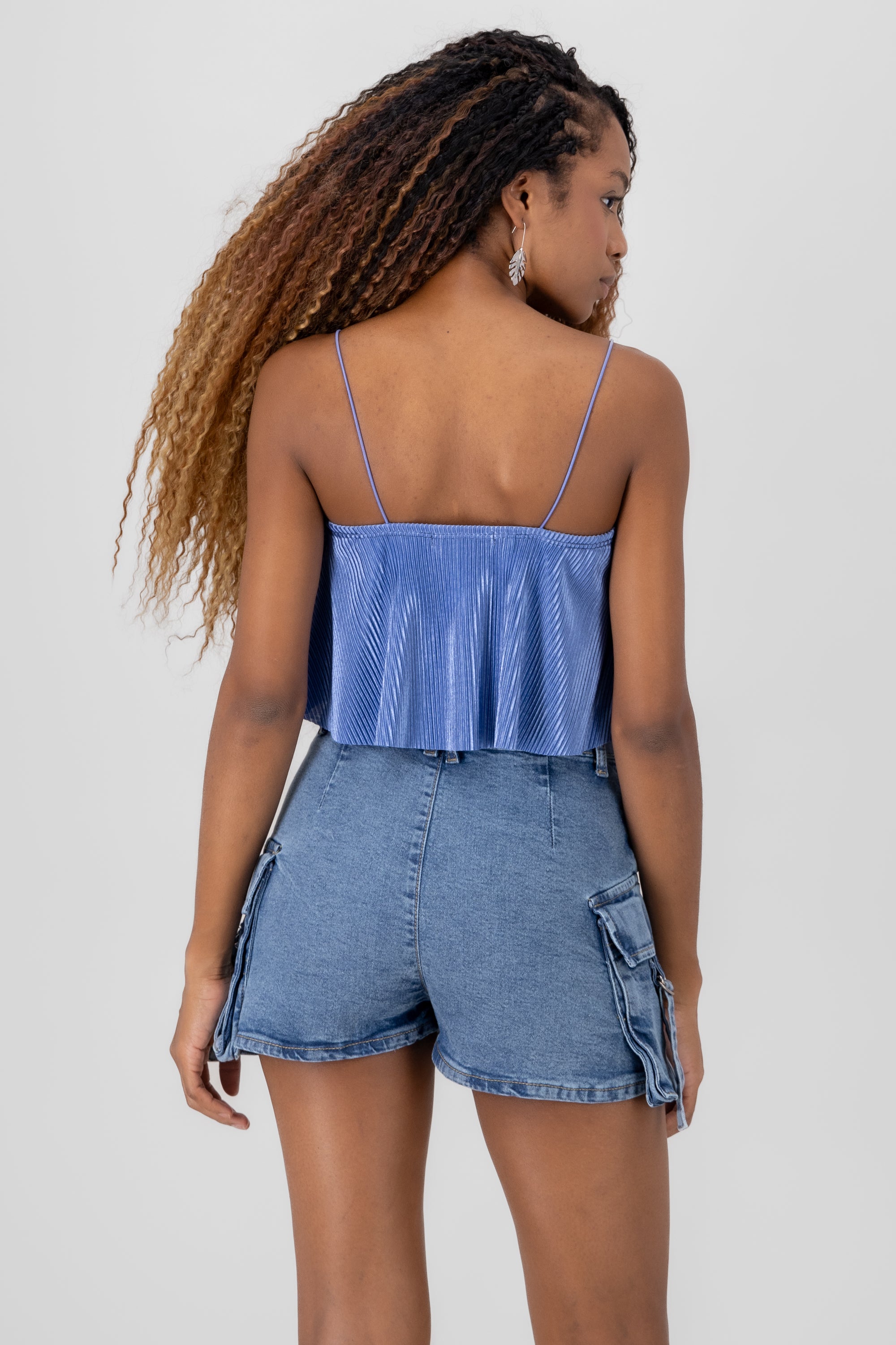 Top Crop Tejido Plisado Tirantes INDIGO