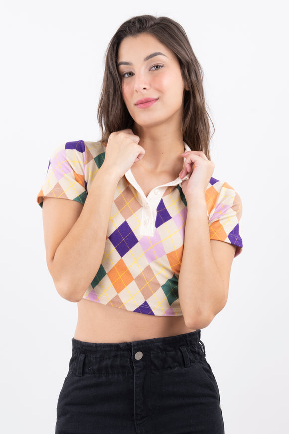 Top crop polo rombos