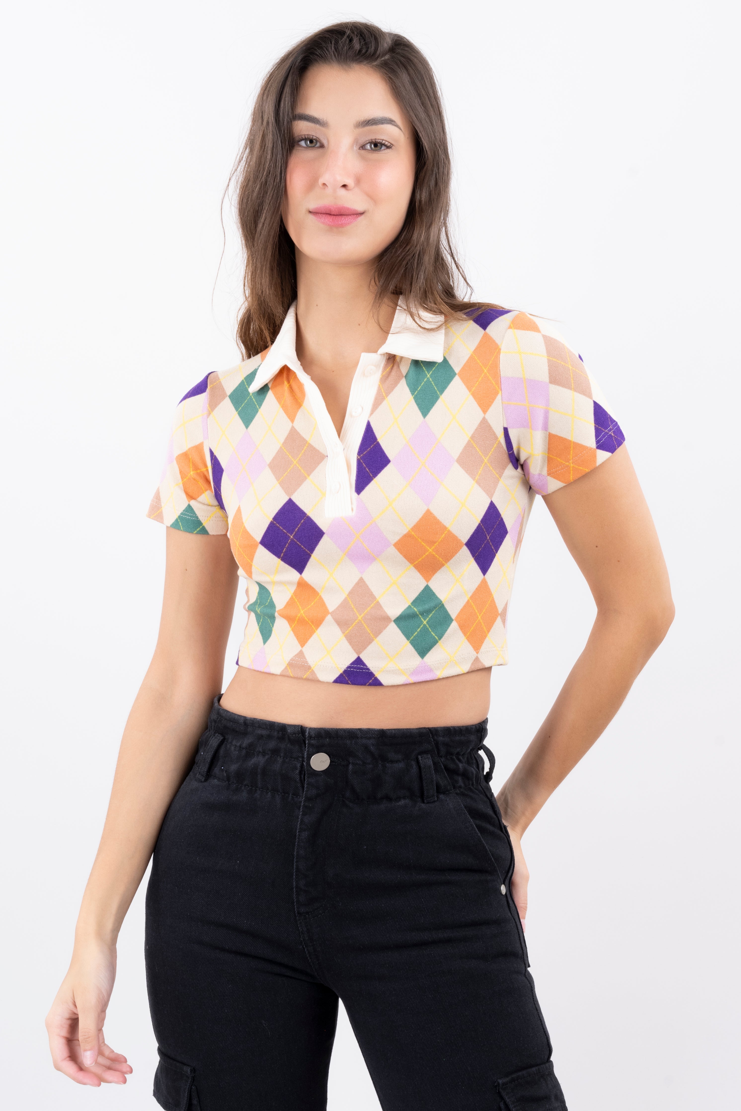 Top crop polo rombos MULTICOLOR