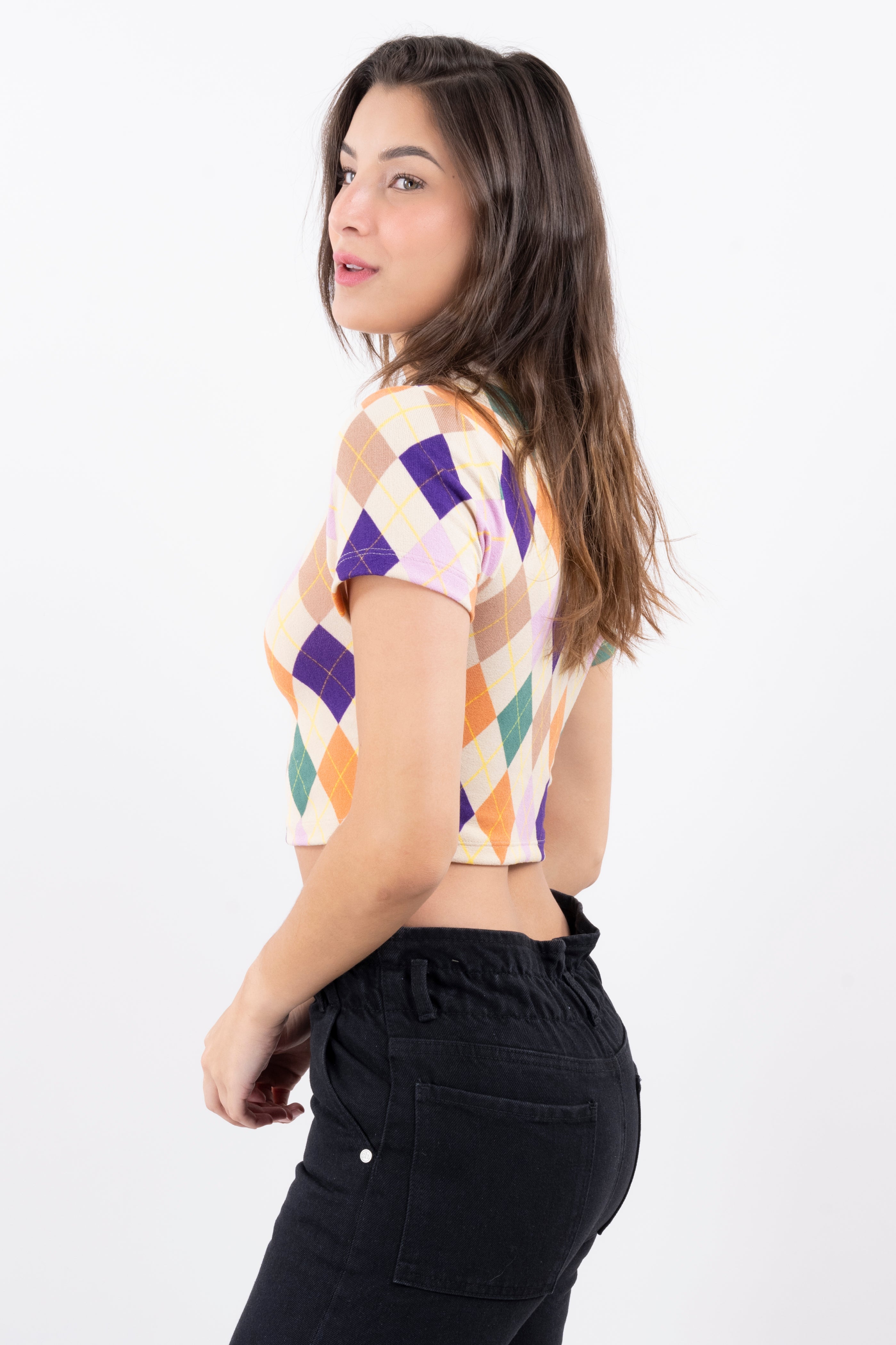 Top crop polo rombos MULTICOLOR