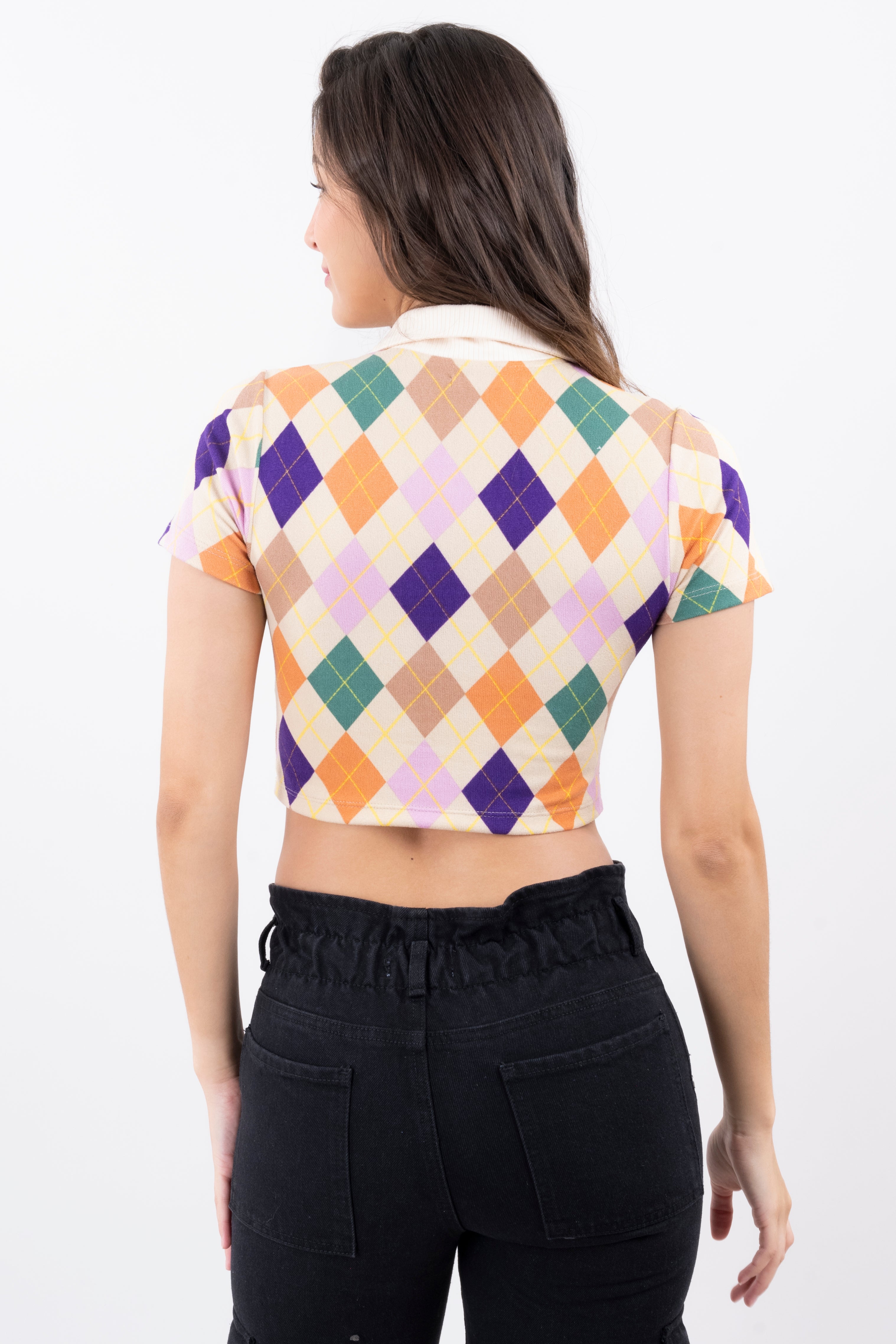 Top crop polo rombos MULTICOLOR