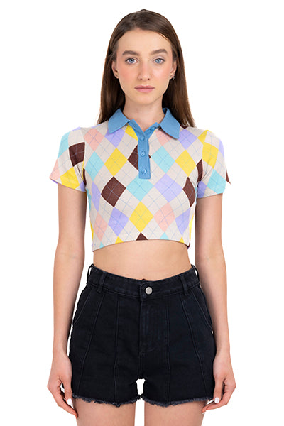 Top crop polo rombos