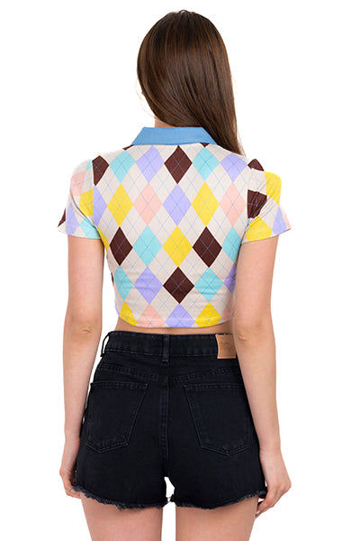 Top crop polo rombos TAUPE