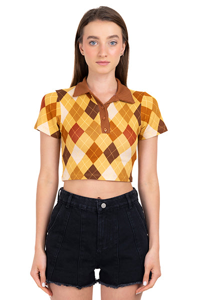 Top crop polo rombos