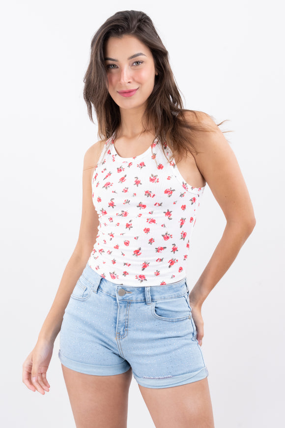Top acanalado flores