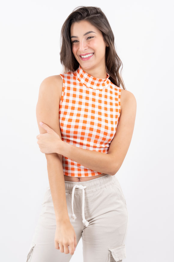 Top cuello alto cuadros