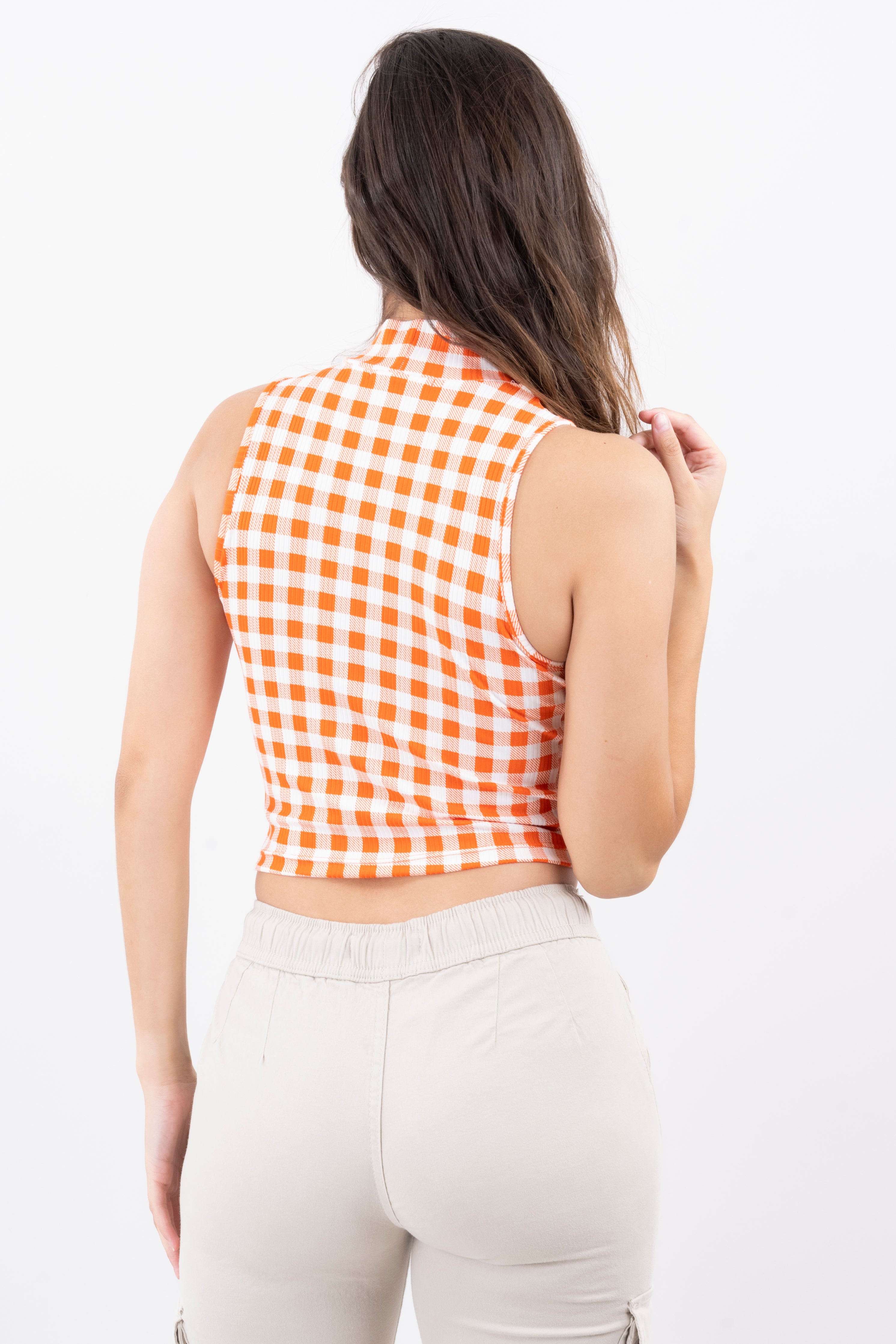 Top cuello alto cuadros BLANCO COMBO
