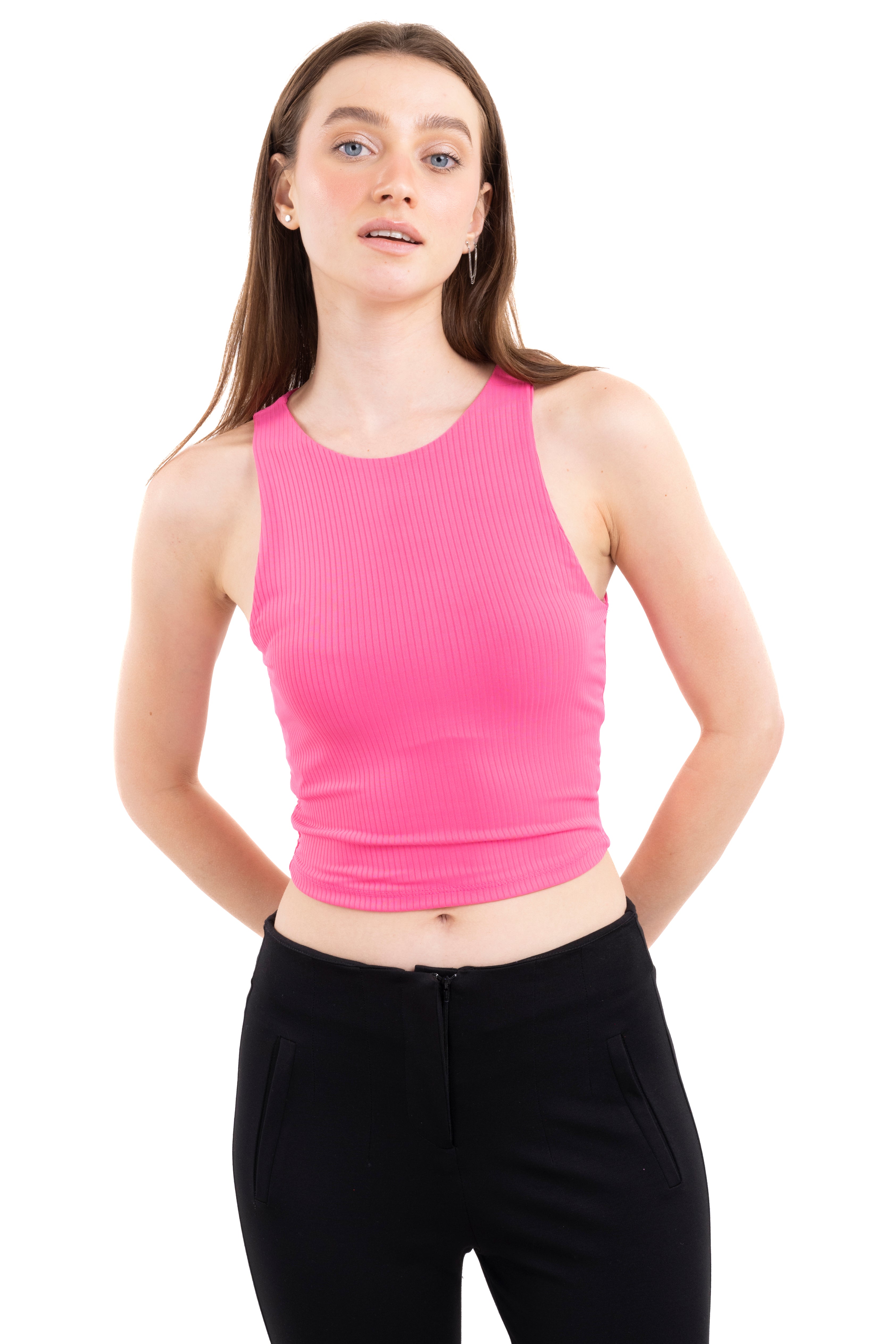 Top acanalado tirantes ROSA BRILLANTE