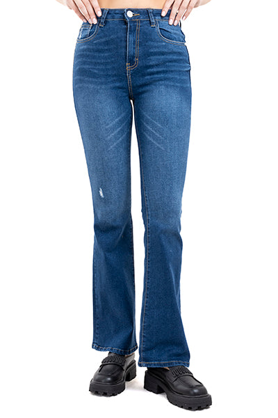 Jeans flare con desgaste