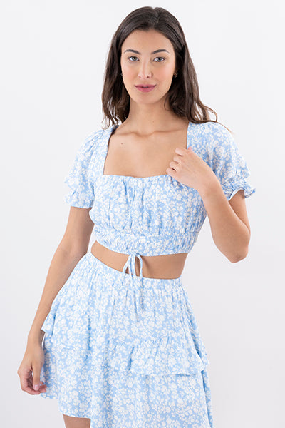 Top cintas elástico flores AZUL COMBO