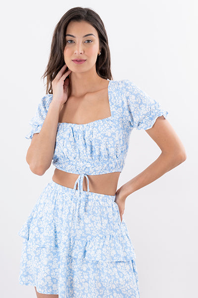 Top cintas elástico flores AZUL COMBO