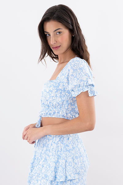 Top cintas elástico flores AZUL COMBO