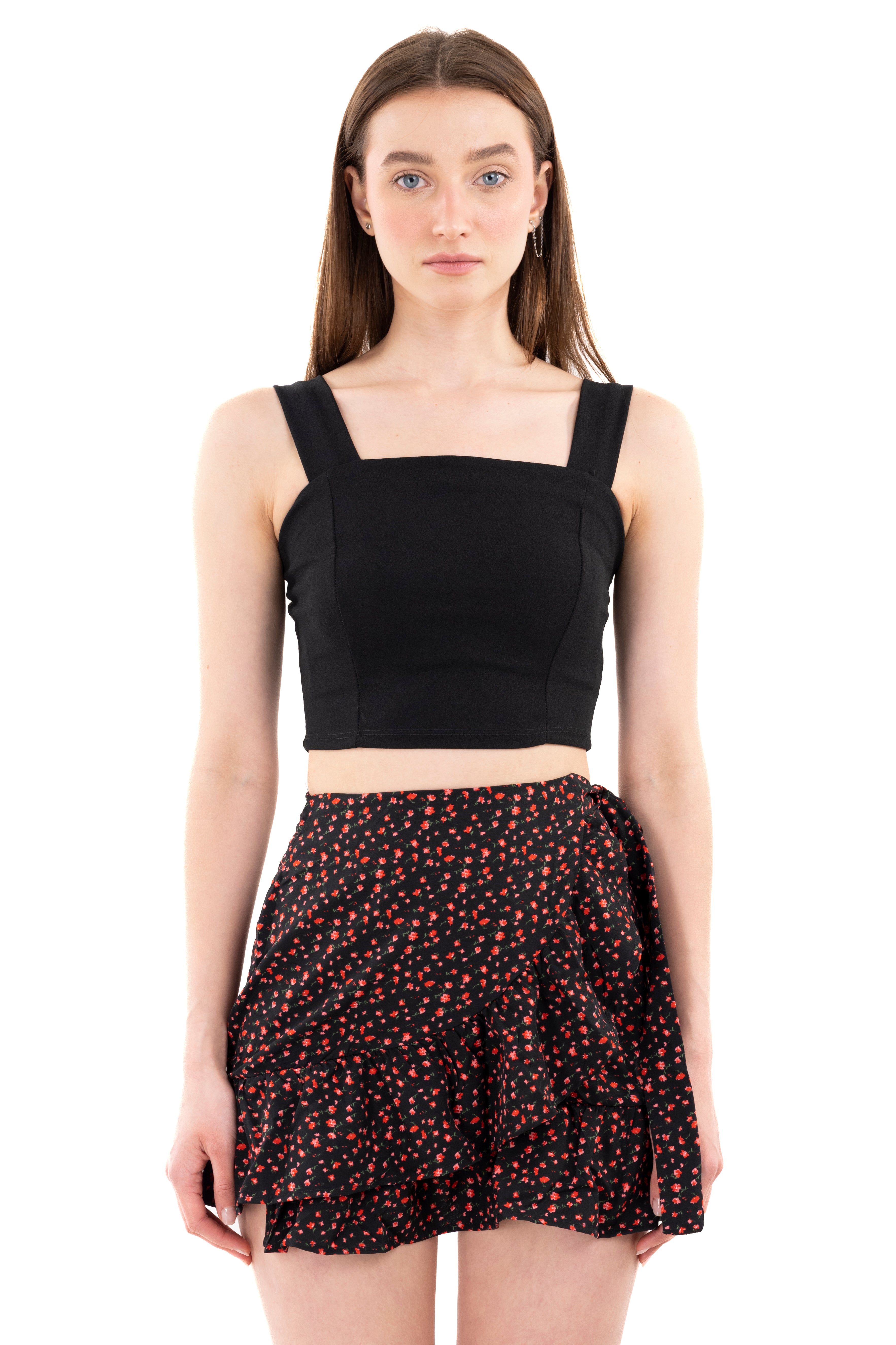Top crop costuras tirantes NEGRO