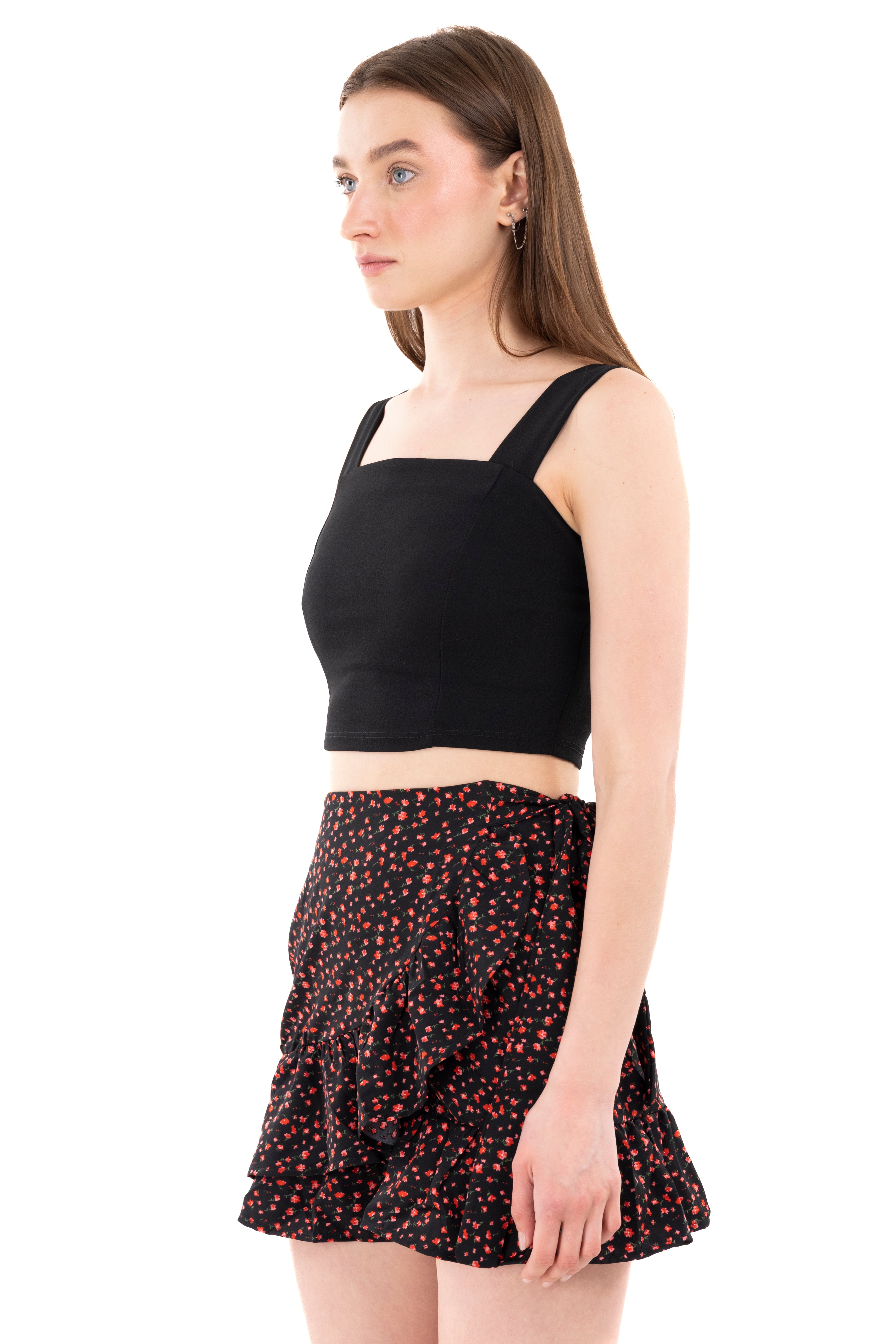 Top crop costuras tirantes NEGRO