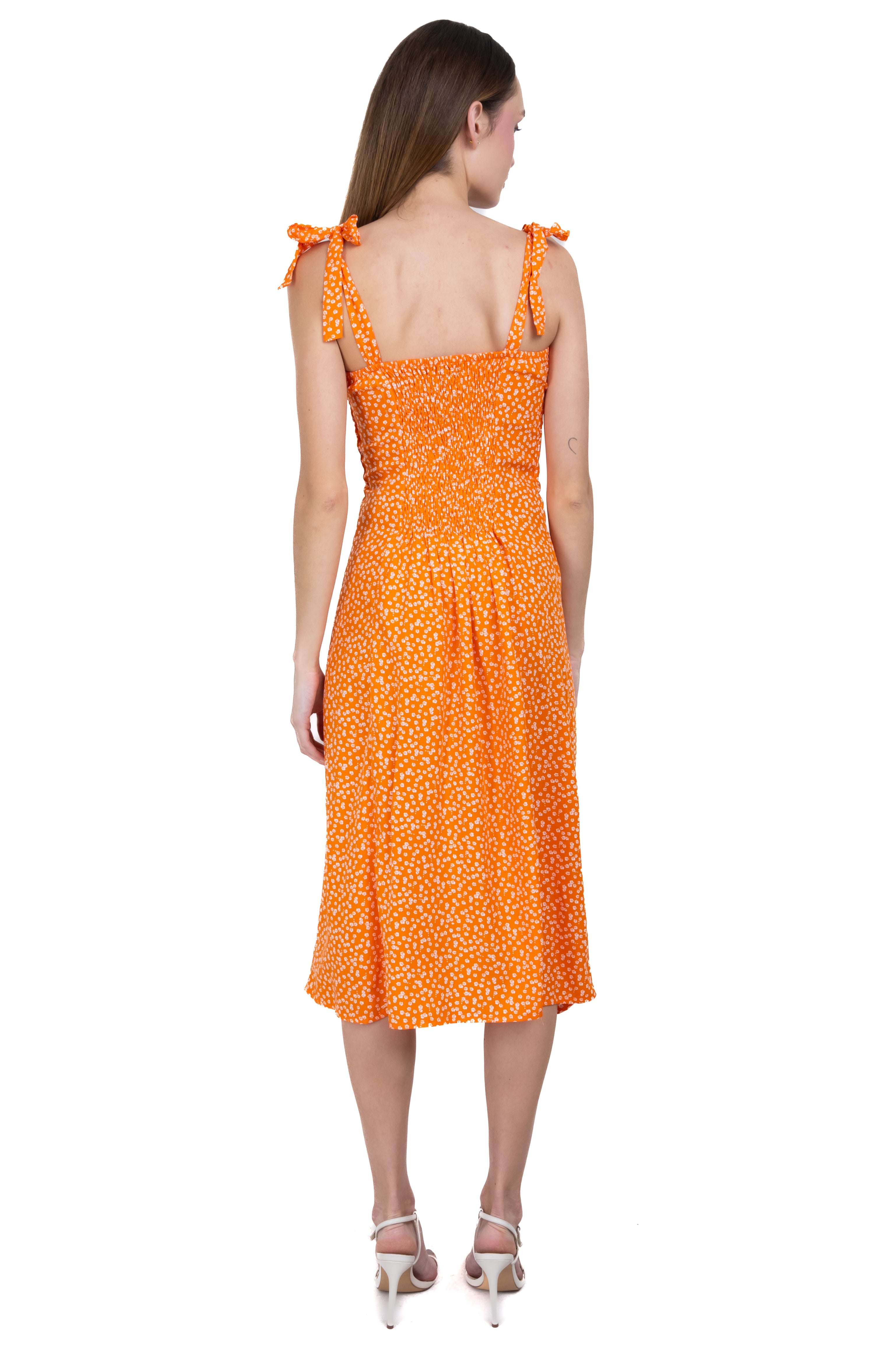 Vestido tirantes olanes flores NARANJA COMBO