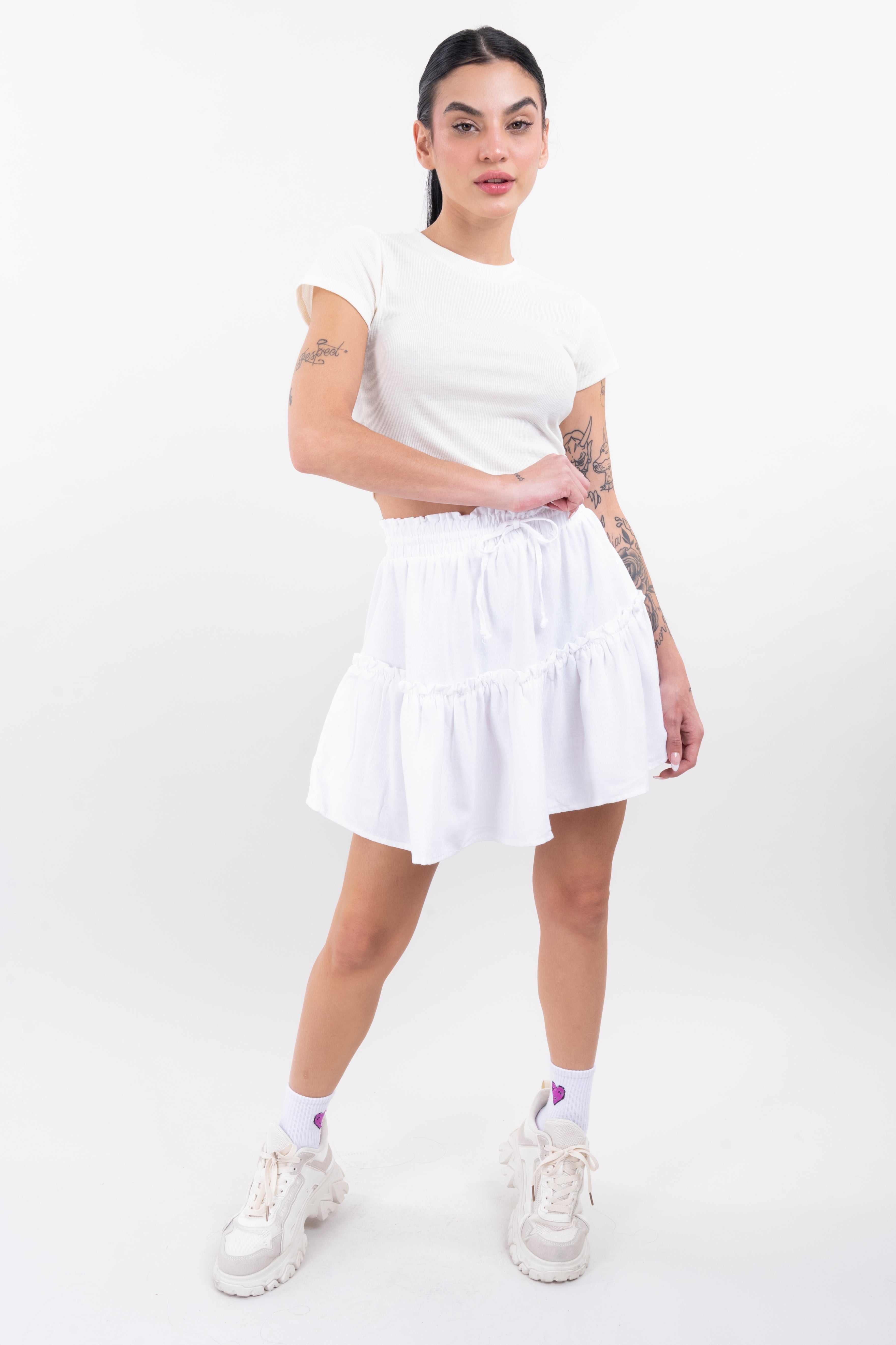 Falda mini cintura elástica olanes