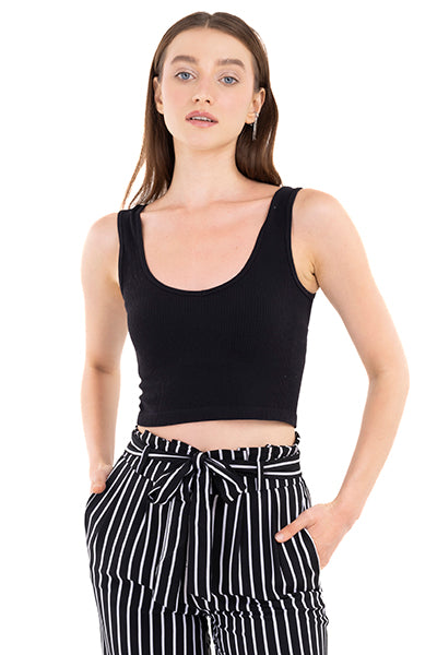 Top tejido acanalado tirantes NEGRO