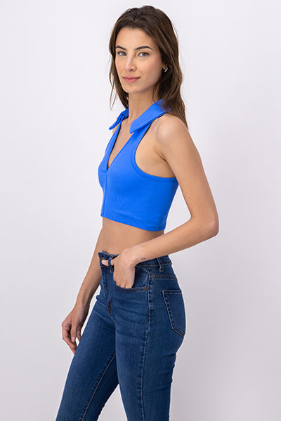 Top seamless cuello polo AZUL
