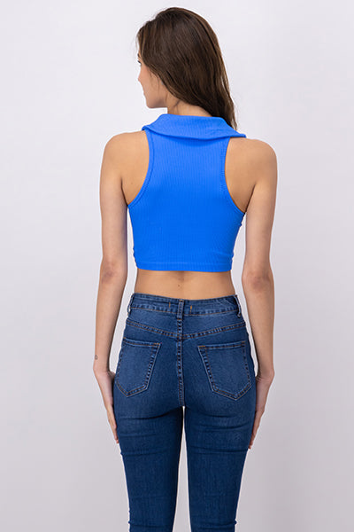 Top seamless cuello polo AZUL