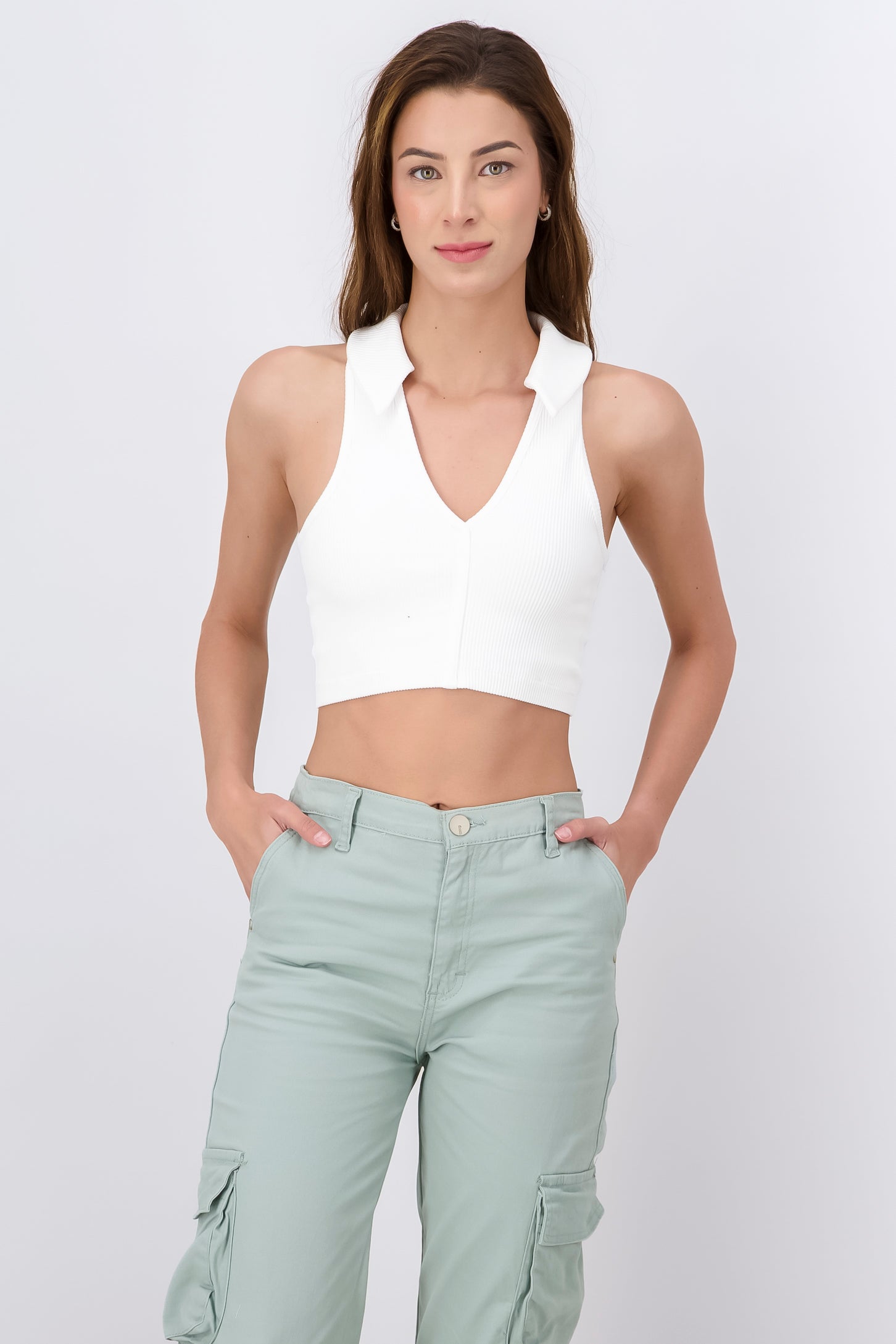 Top seamless cuello polo BLANCO