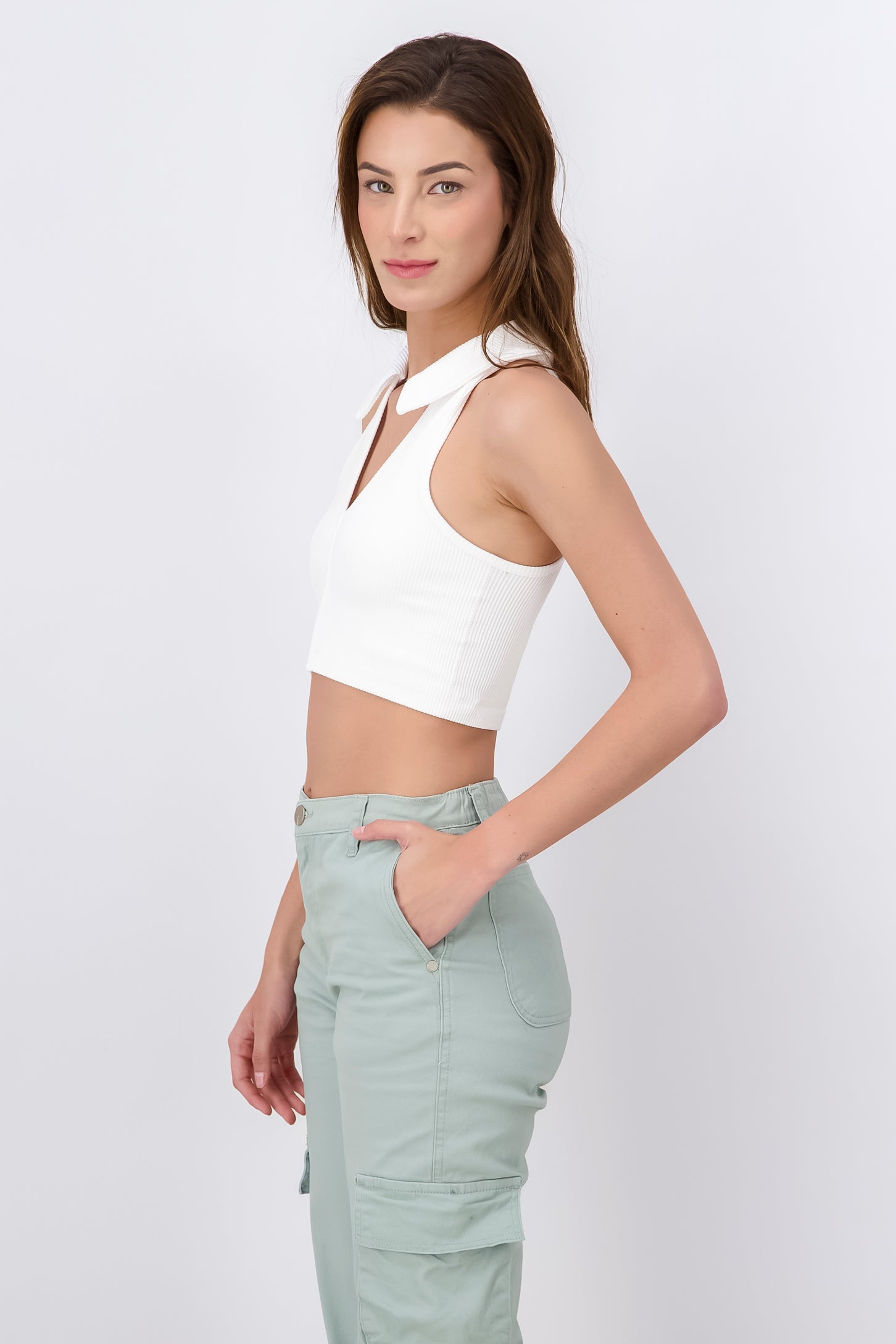 Top seamless cuello polo BLANCO