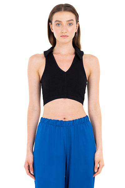 Top seamless cuello polo NEGRO