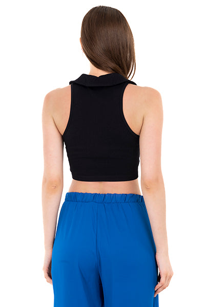 Top seamless cuello polo NEGRO